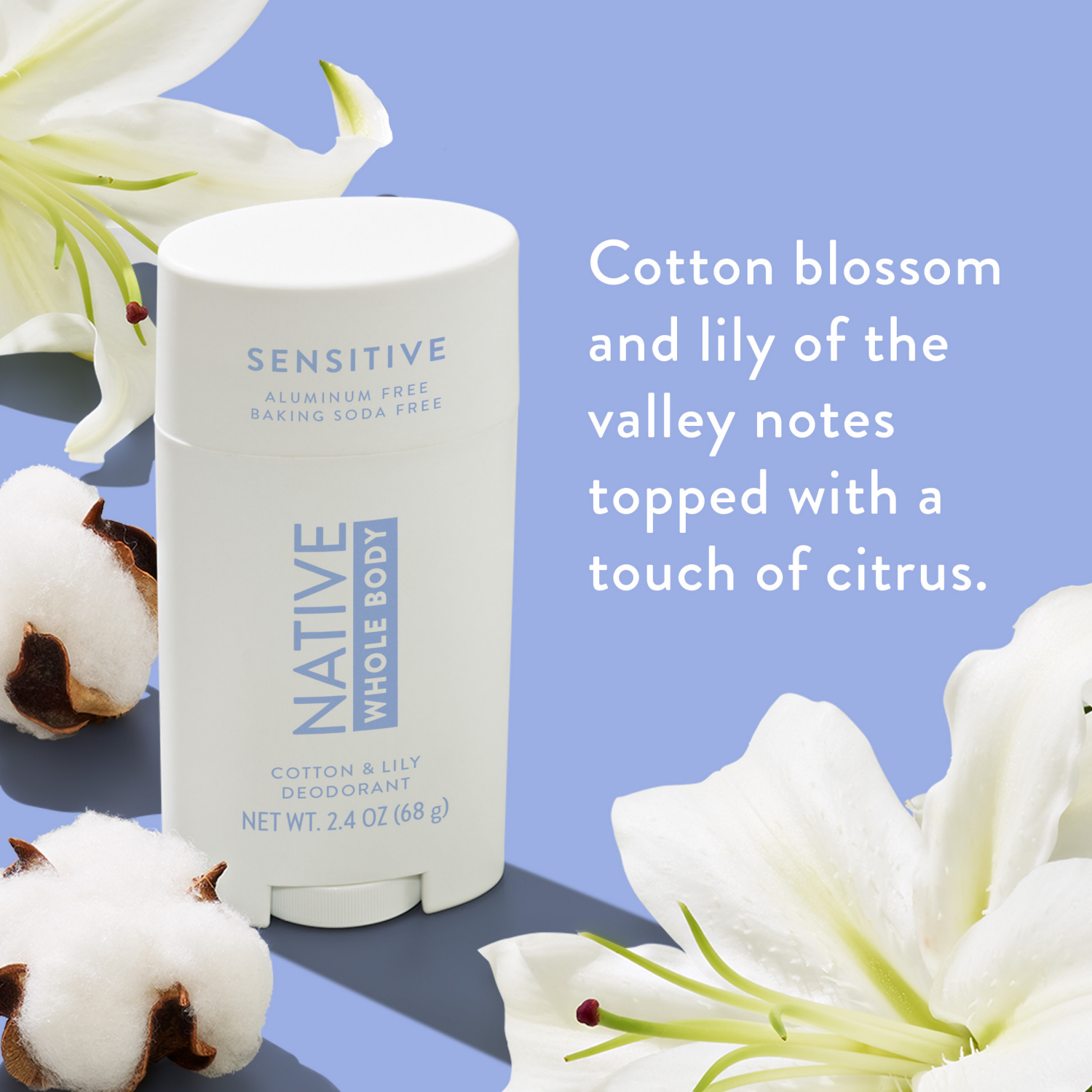 slide 7 of 8, Native Cotton & Lily Sensitive Whole Body Deodorant 2.4 oz, 2.4 oz