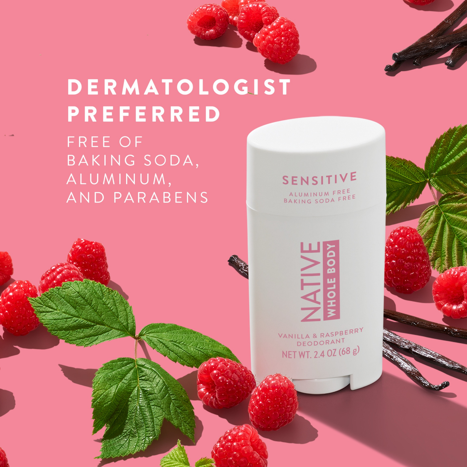 slide 5 of 6, NATIVE Vanilla & Raspberry Sensitive Whole Body Deodorant 2.4 oz, 2.4 oz