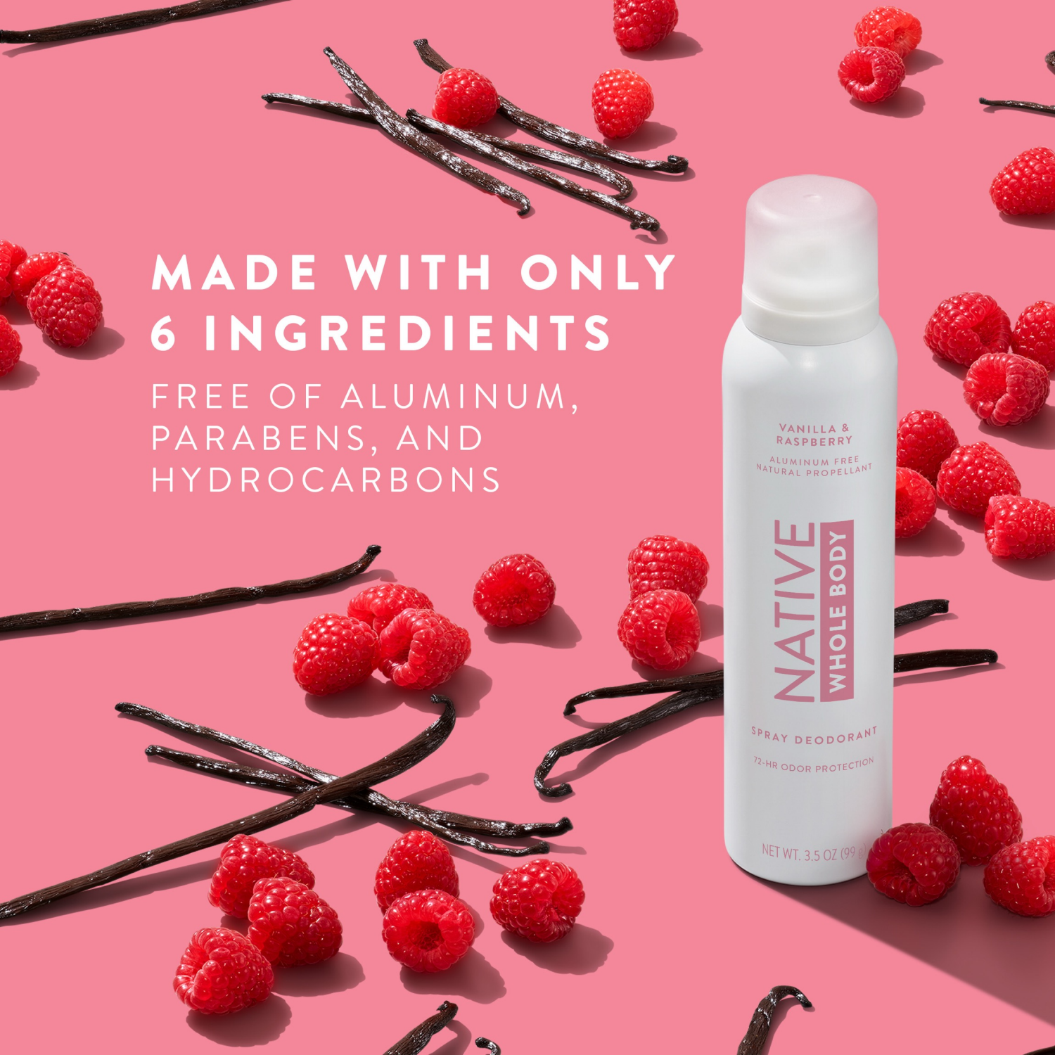 slide 7 of 8, Native Vanilla & Raspberry Whole Body Deodorant Spray 3.5oz, 3.5 oz