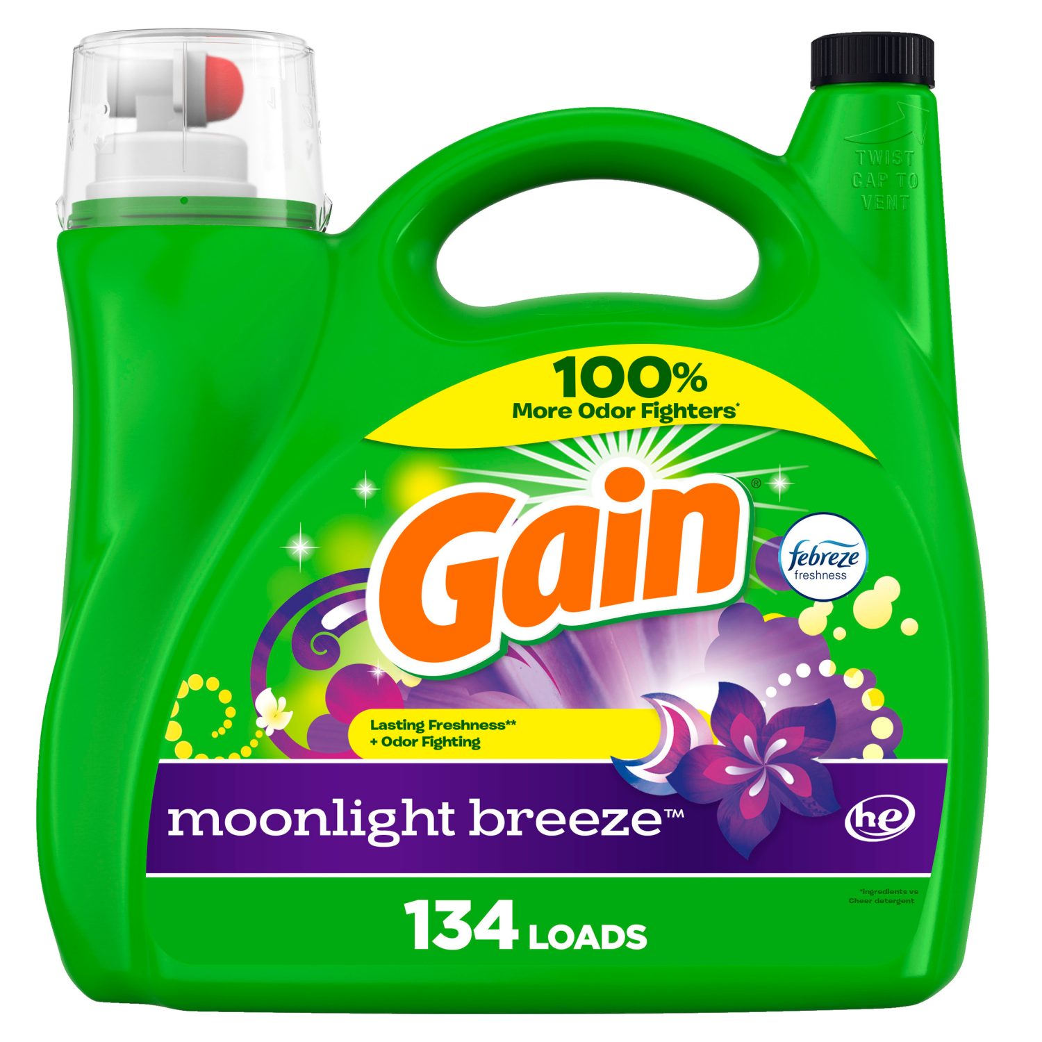 slide 1 of 8, Gain Liquid Laundry Detergent, Moonlight Breeze Scent, 194 fl oz, 134 loads, Freshness + Odor Fighting, Laundry Detergent Liquid Soap, HE compatible, 1.51 gal