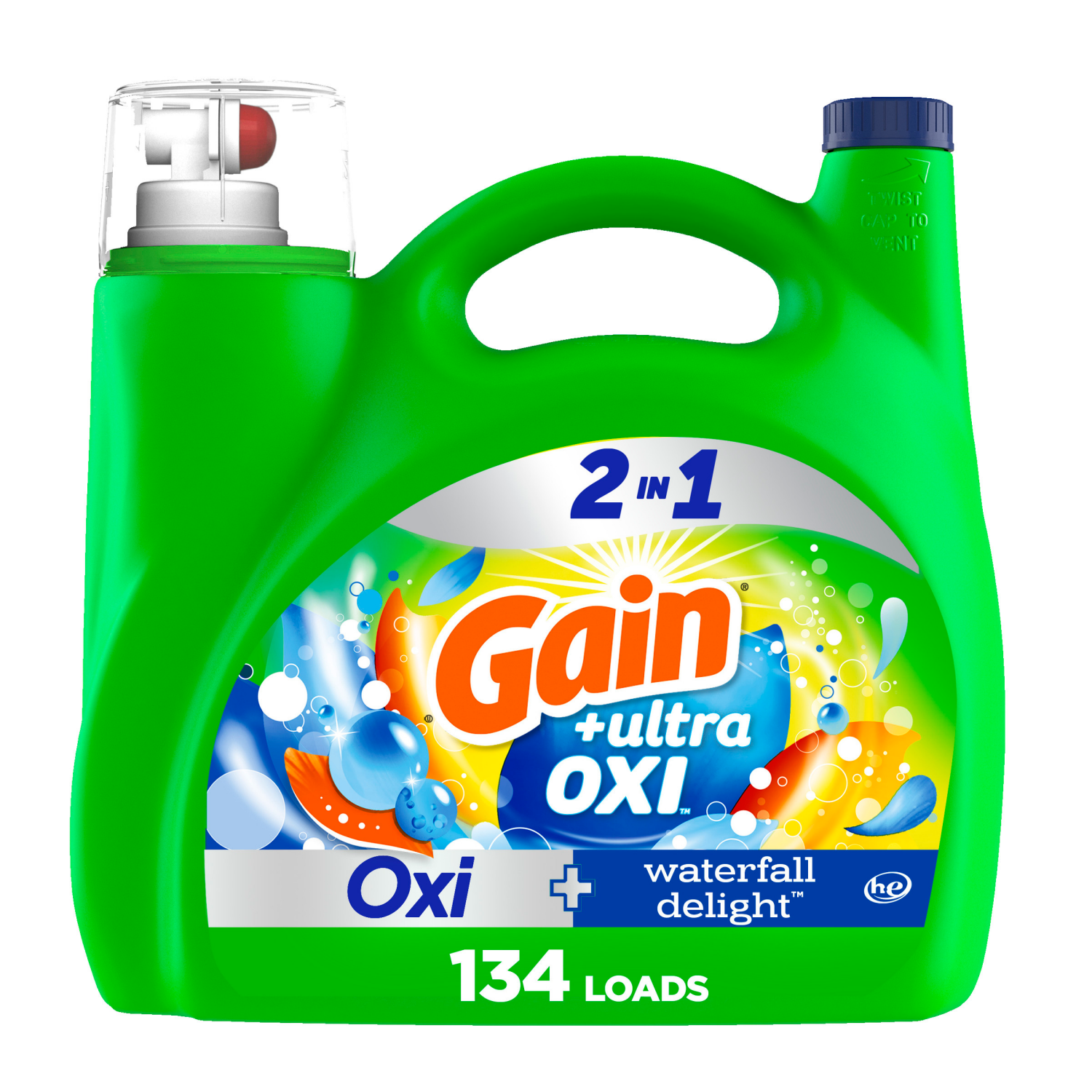 slide 1 of 5, Gain Ultra Oxi Liquid Laundry Detergent, Waterfall Delight Scent, 194 fl oz, 134 loads, Laundry Detergent Liquid Soap, HE compatible, 194 fl oz