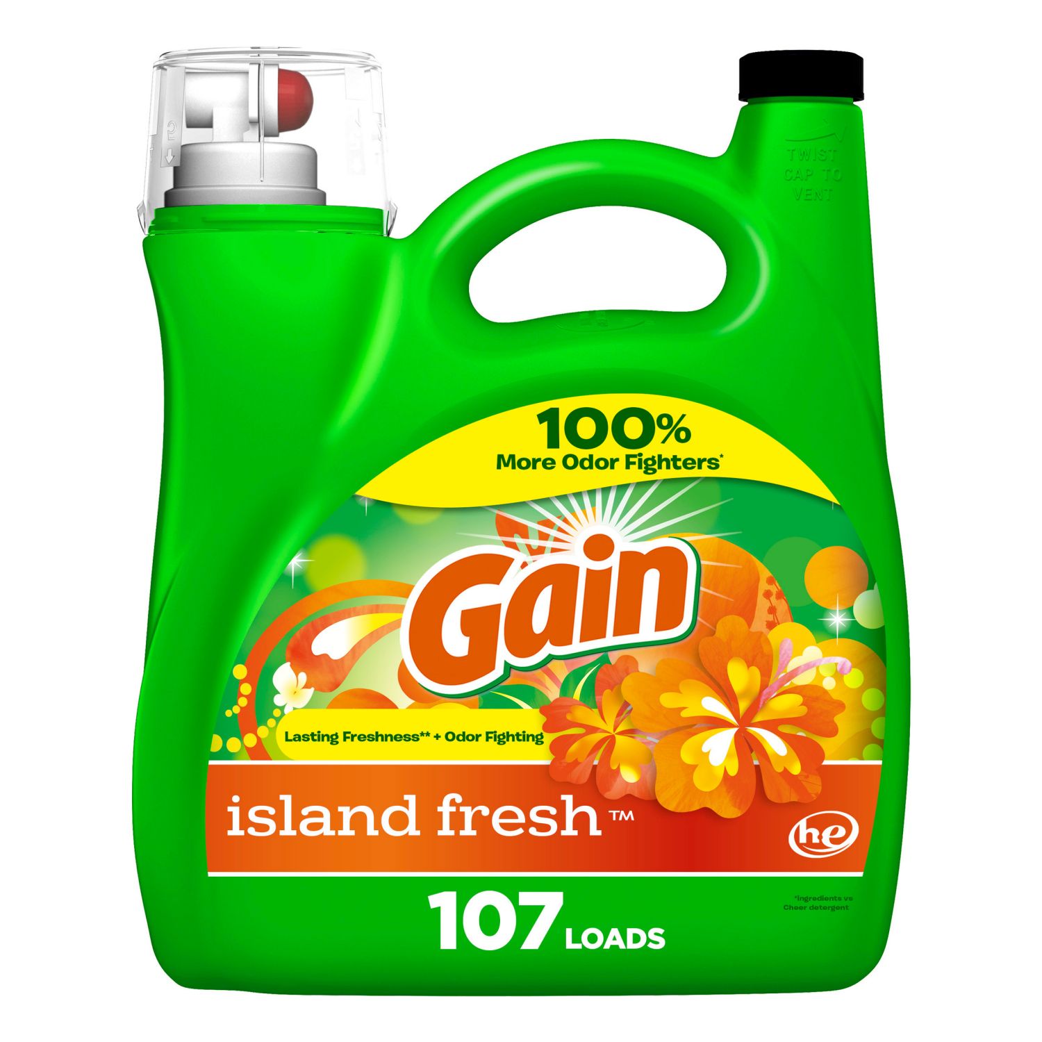 slide 1 of 5, Gain Liquid Laundry Detergent, Island Fresh Scent, 144 fl oz, 100 loads, Freshness + Odor Fighting, Laundry Detergent Liquid Soap, HE compatible, 1.12 gal