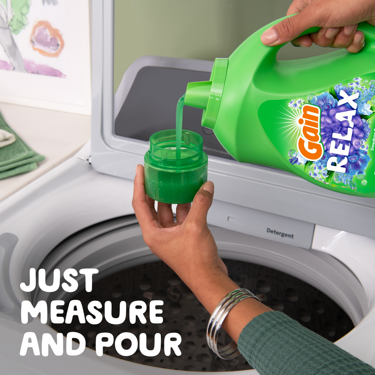 slide 5 of 8, Gain Liquid Laundry Detergent, Relax, Dewdrop Dream, 144 fl oz, 100 loads, Laundry Detergent Liquid Soap, HE compatible, 144 fl oz