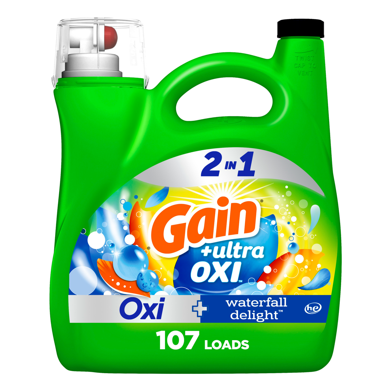 slide 1 of 8, Gain Ultra Oxi Liquid Laundry Detergent, Waterfall Delight Scent, 144 fl oz, 100 loads, Laundry Detergent Liquid Soap, HE compatible, 1.12 gal
