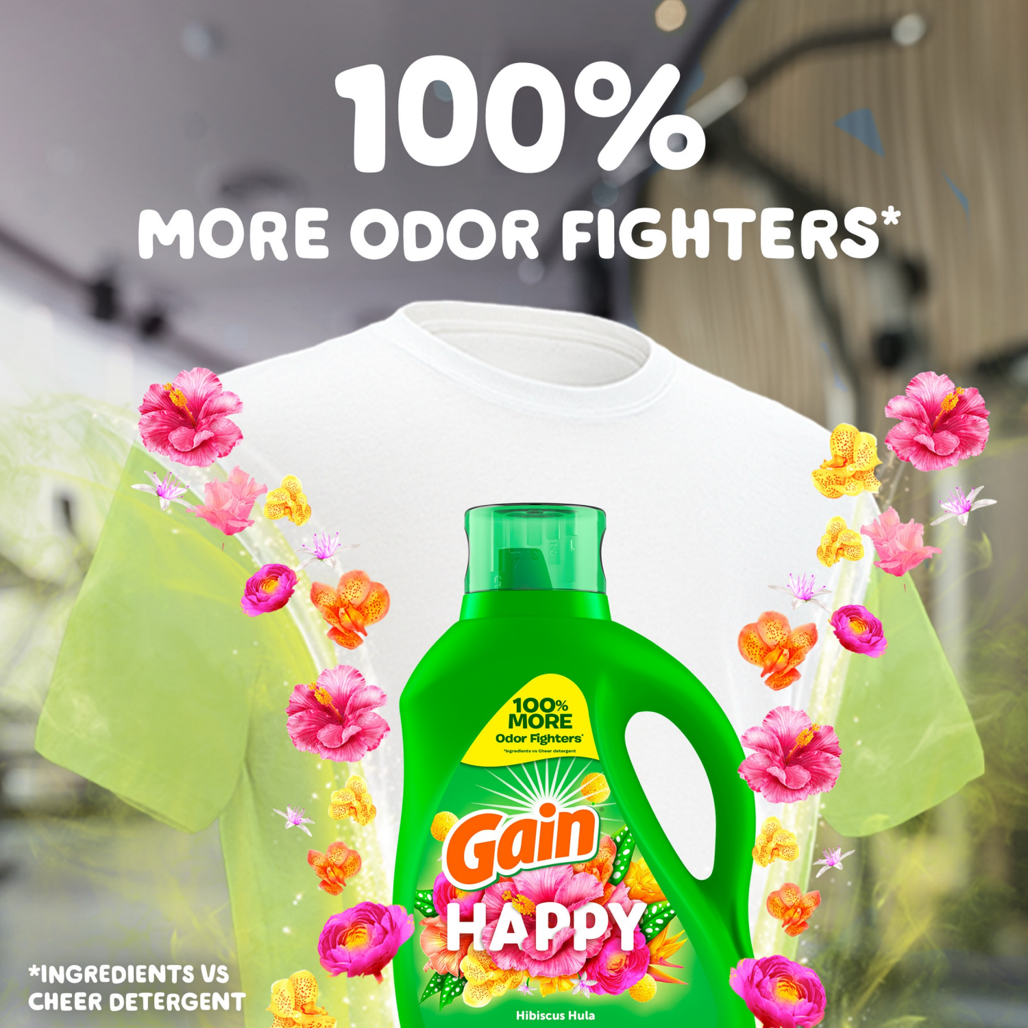 slide 6 of 8, Gain Liquid Laundry Detergent, Happy, Hibiscus Hula, 144 fl oz, 100 loads, Laundry Detergent Liquid Soap, HE compatible, 144 fl oz