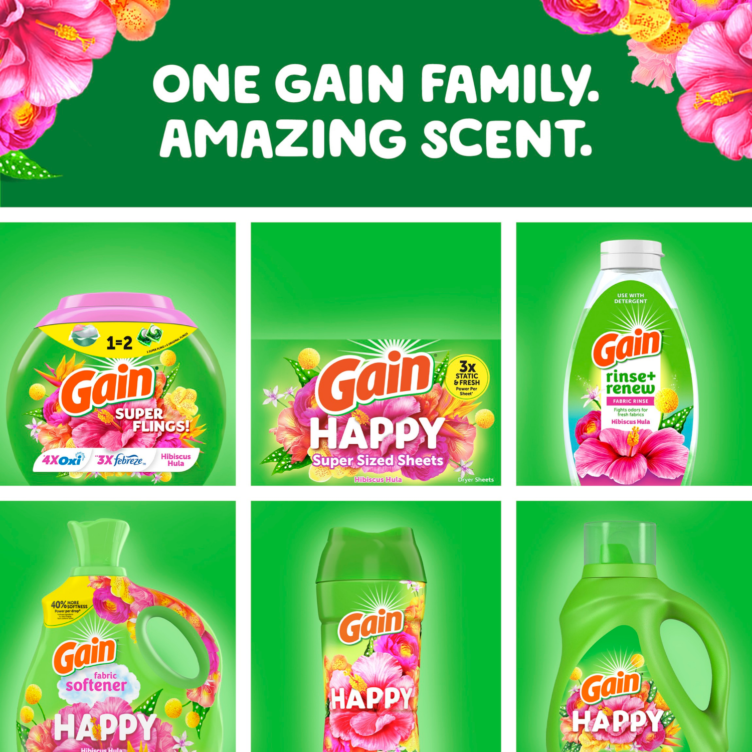 slide 7 of 8, Gain Liquid Laundry Detergent, Happy, Hibiscus Hula, 144 fl oz, 100 loads, Laundry Detergent Liquid Soap, HE compatible, 144 fl oz