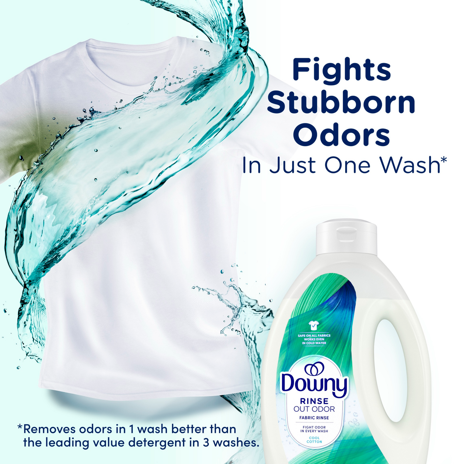 slide 6 of 8, Downy Rinse Laundry Odor Remover, Cool Cotton Scent, 62 fl oz, Fabric Softener and Laundry Odor Removal Rinse, Fights Odors at the source, HE Compatible, 62 fl oz