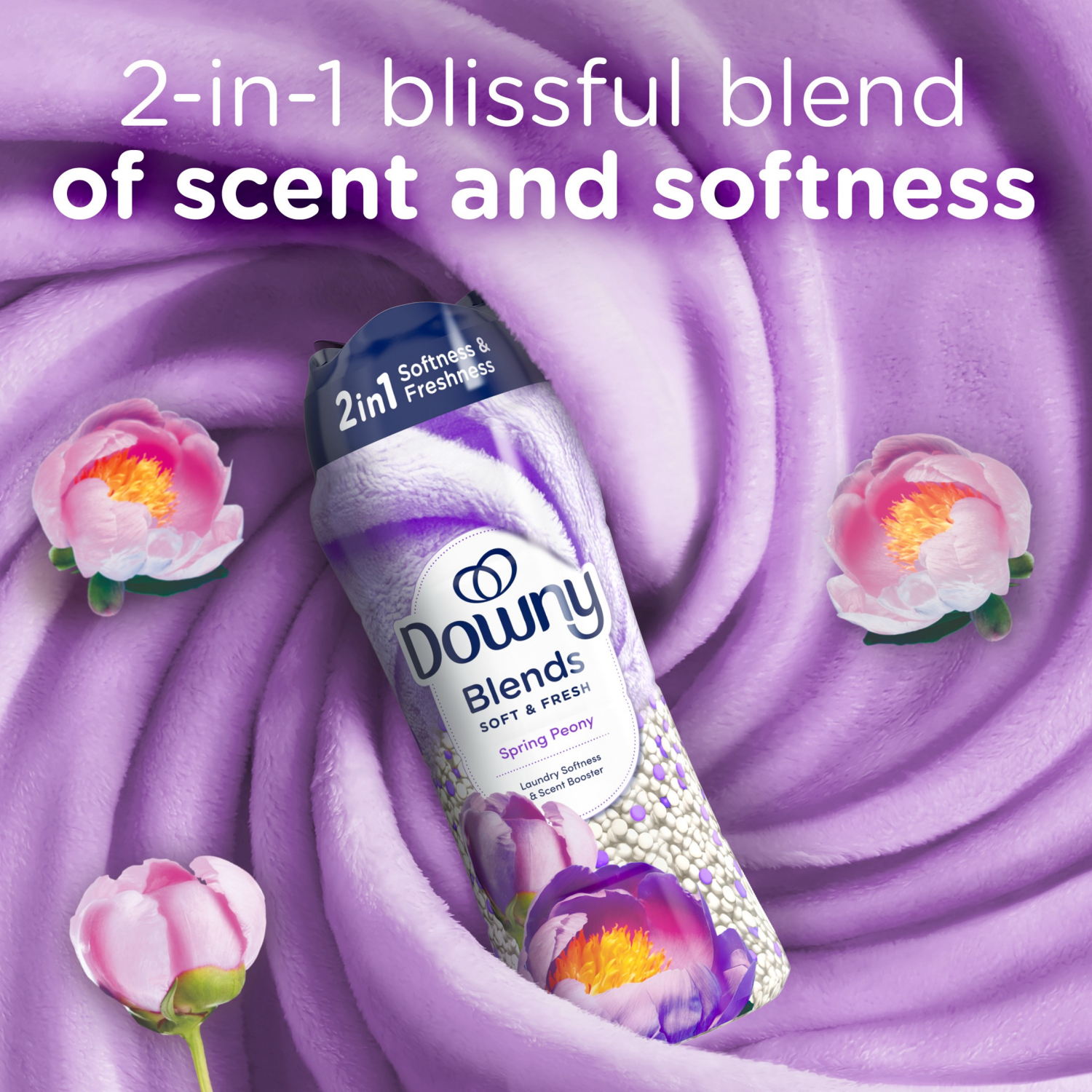 slide 6 of 8, Downy Blends 2-in-1 Soft & Fresh Laundry Scent Booster Beads, Spring Peony Scent, 24.5 OZ, Laundry Softness and Scent Booster, 24.5 oz