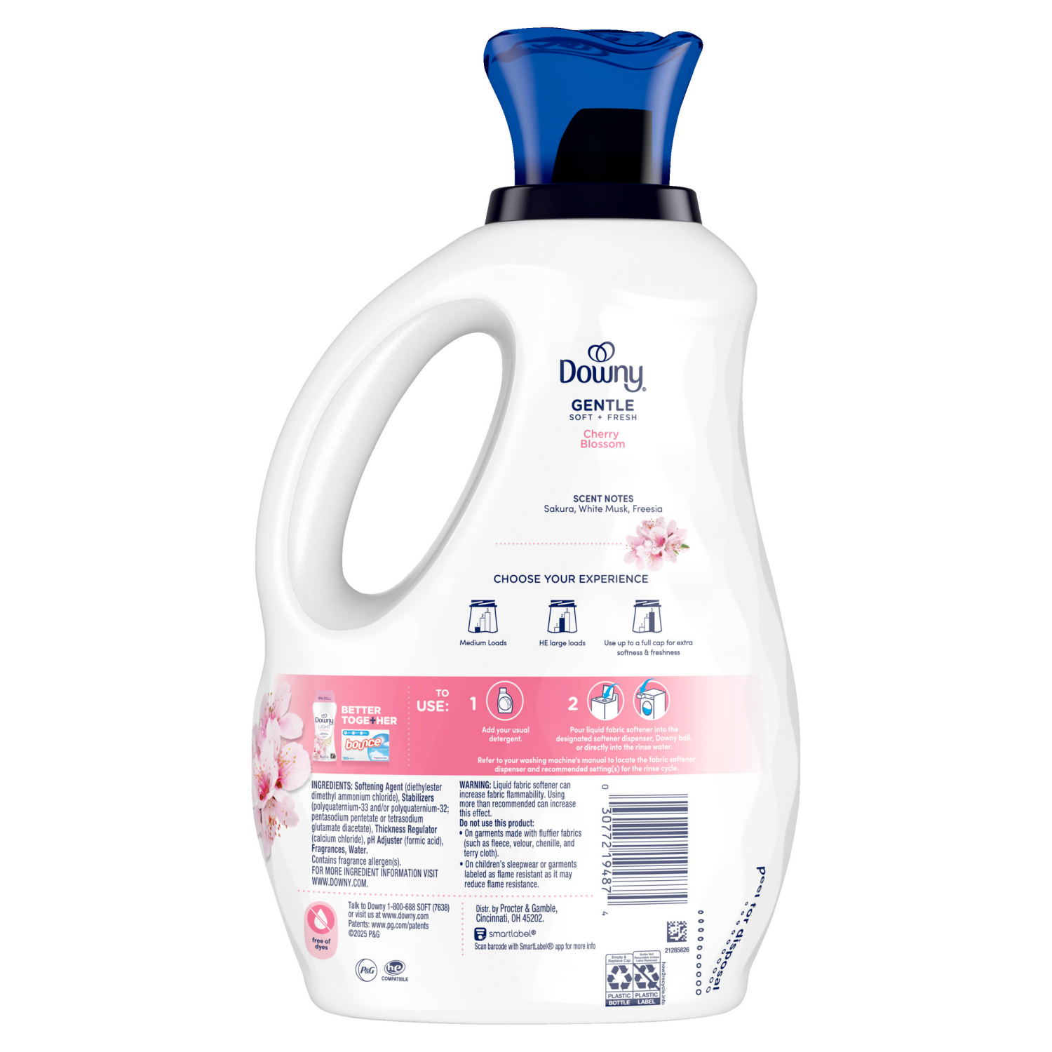 slide 3 of 8, Downy Gentle Soft + Fresh Fabric Softener Liquid, Cherry Blossom Scent, 56 FL OZ, 83 loads, Liquid Fabric Softener Designed to be Gentle on Skin, 56 fl oz