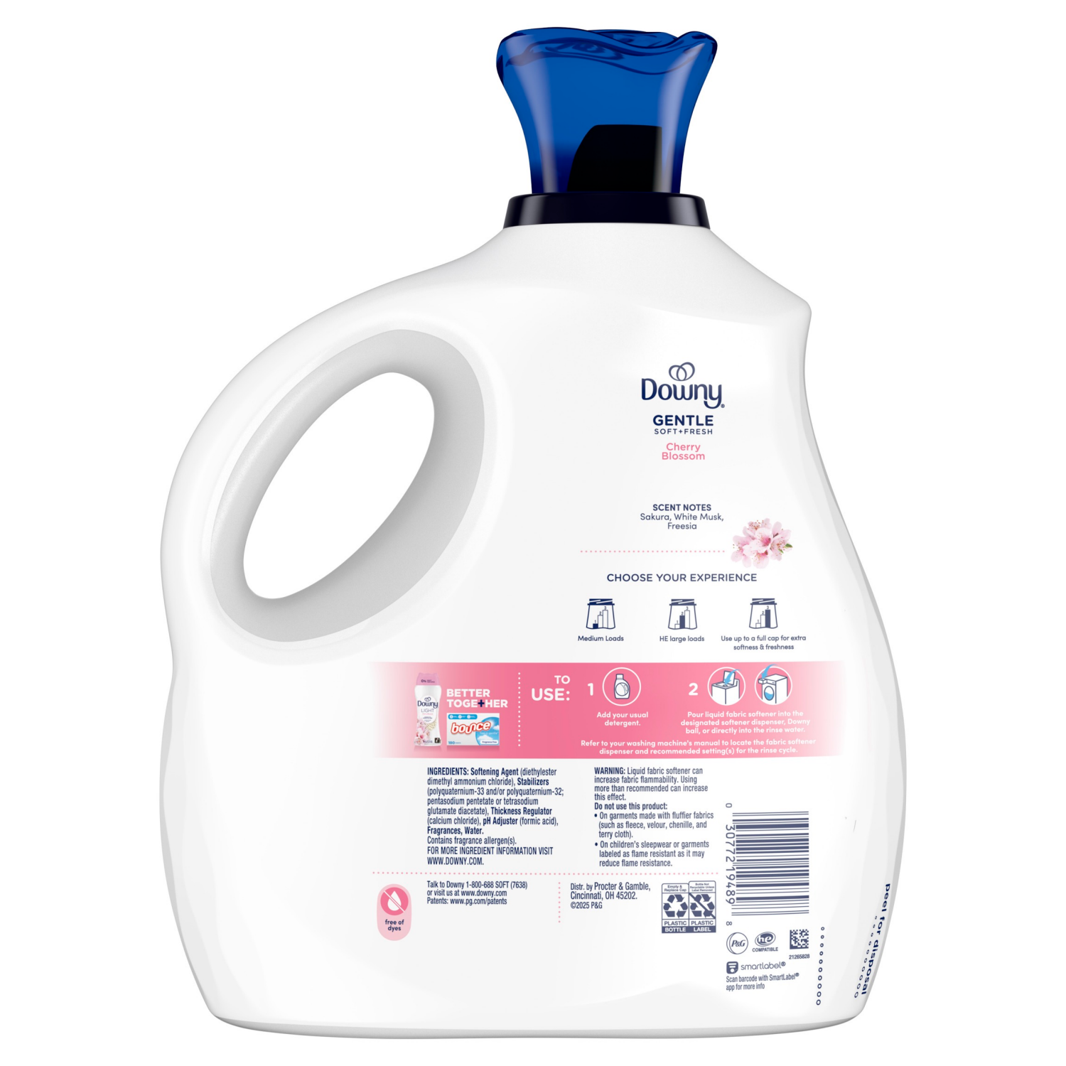 slide 3 of 8, Downy Gentle Soft + Fresh Fabric Softener Liquid, Cherry Blossom Scent, 93 FL OZ, 138 loads, Liquid Fabric Softener Designed to be Gentle on Skin, 93 fl oz