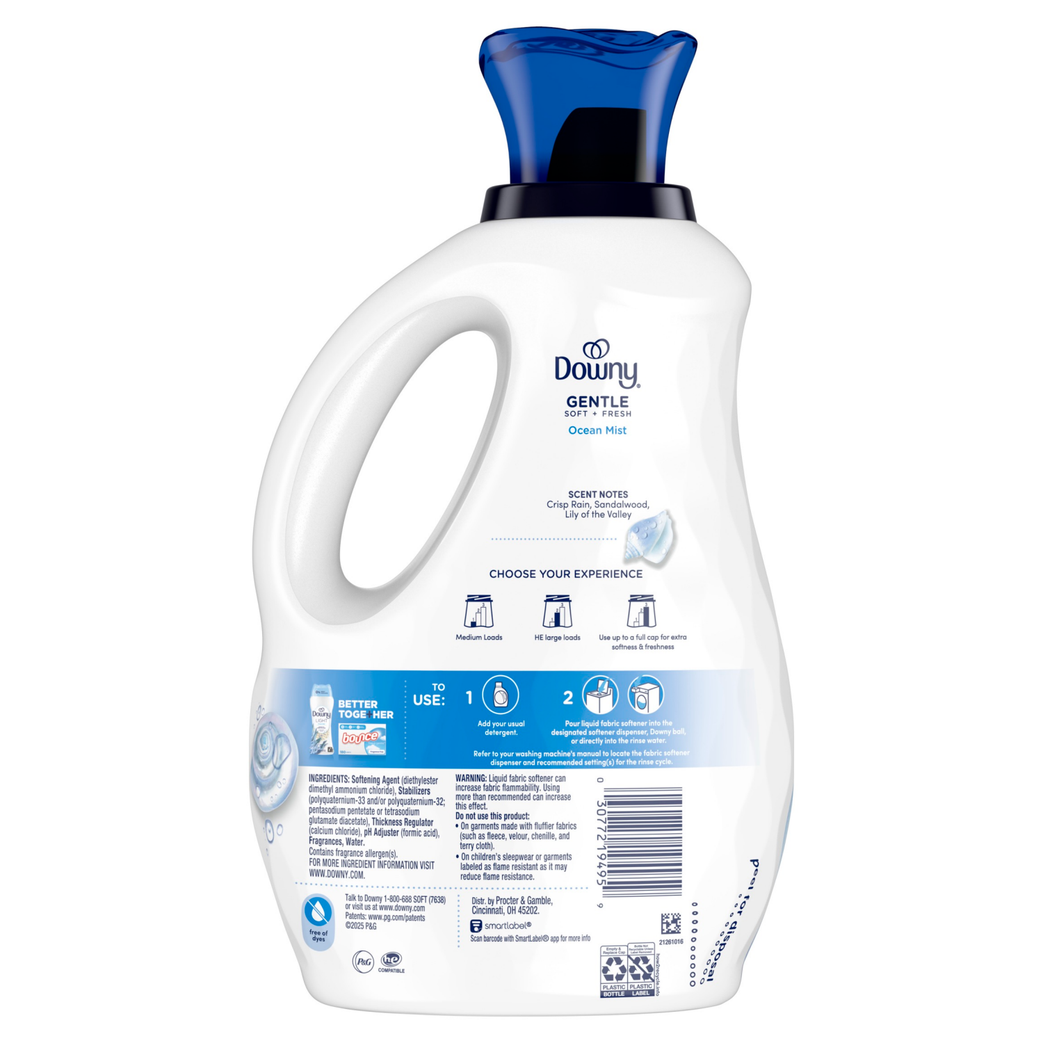 slide 3 of 8, Downy Gentle Soft + Fresh Fabric Softener Liquid, Ocean Mist Scent, 56 FL OZ, 83 loads, Liquid Fabric Softener Designed to be Gentle on Skin, 56 fl oz