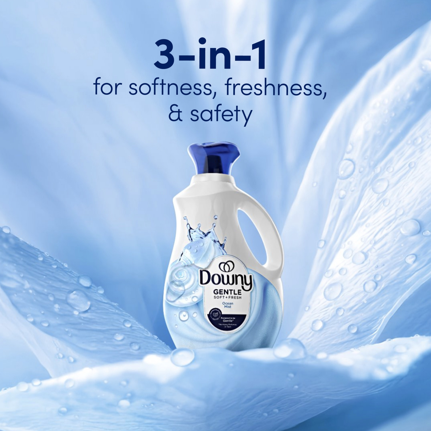 slide 6 of 8, Downy Gentle Soft + Fresh Fabric Softener Liquid, Ocean Mist Scent, 56 FL OZ, 83 loads, Liquid Fabric Softener Designed to be Gentle on Skin, 56 fl oz