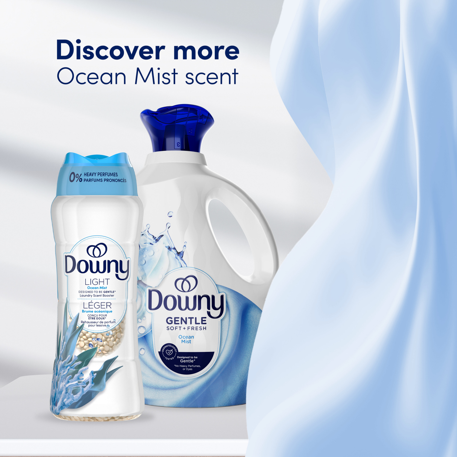 slide 2 of 8, Downy Gentle Soft + Fresh Fabric Softener Liquid, Ocean Mist Scent, 93 FL OZ, 138 loads, Liquid Fabric Softener Designed to be Gentle on Skin, 93 fl oz