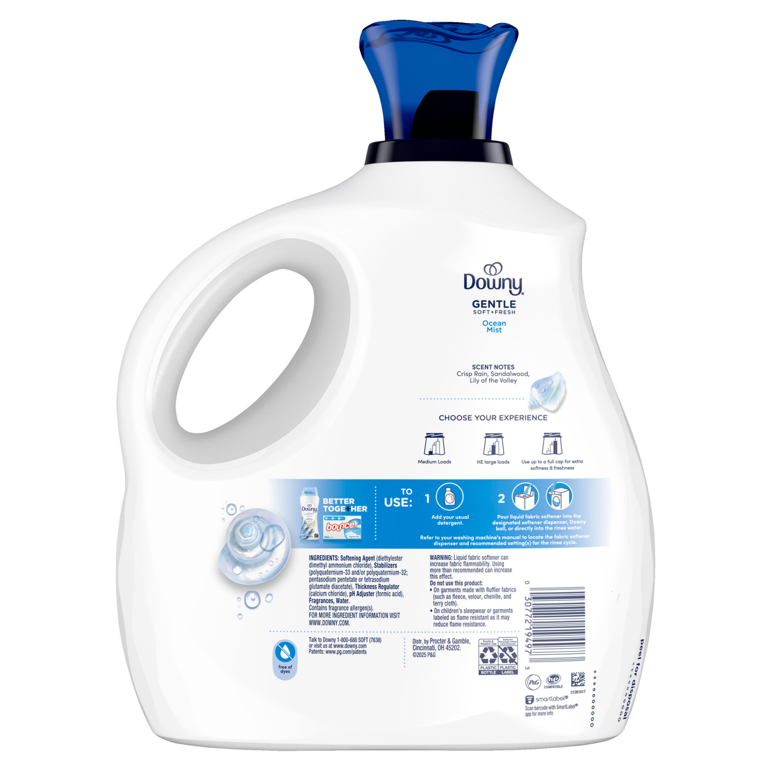 slide 3 of 8, Downy Gentle Soft + Fresh Fabric Softener Liquid, Ocean Mist Scent, 93 FL OZ, 138 loads, Liquid Fabric Softener Designed to be Gentle on Skin, 93 fl oz