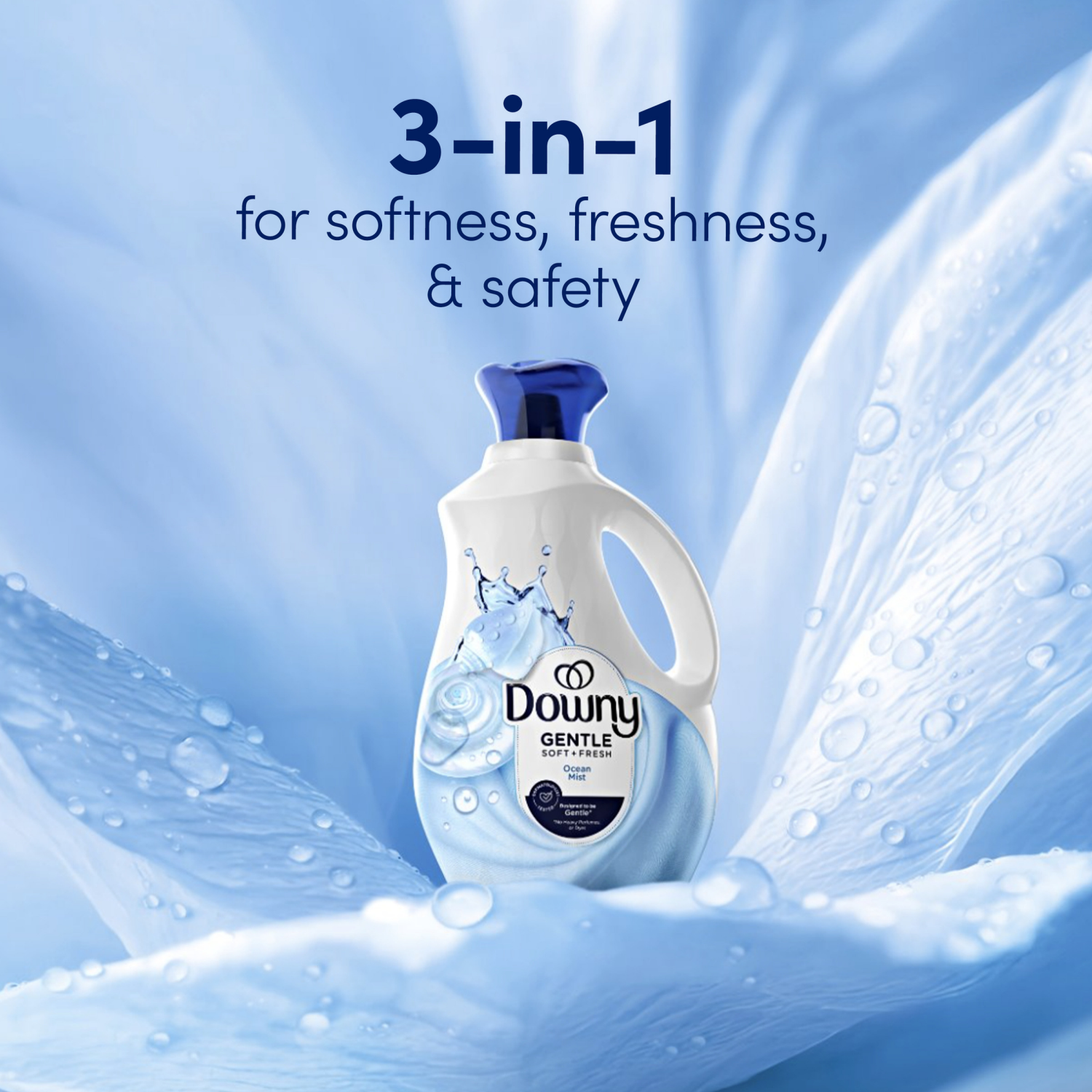 slide 6 of 8, Downy Gentle Soft + Fresh Fabric Softener Liquid, Ocean Mist Scent, 93 FL OZ, 138 loads, Liquid Fabric Softener Designed to be Gentle on Skin, 93 fl oz