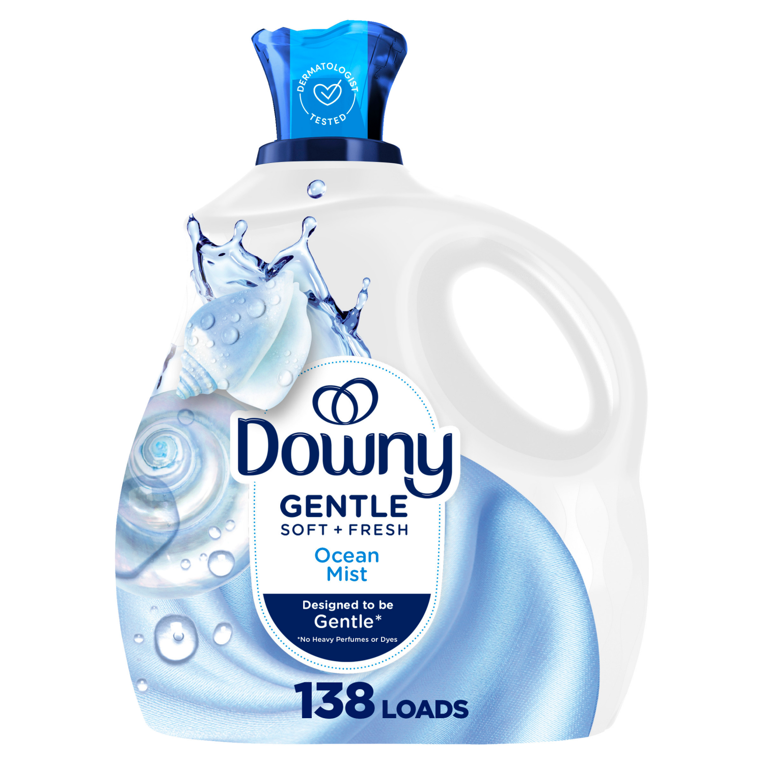 slide 1 of 8, Downy Gentle Soft + Fresh Fabric Softener Liquid, Ocean Mist Scent, 93 FL OZ, 138 loads, Liquid Fabric Softener Designed to be Gentle on Skin, 93 fl oz