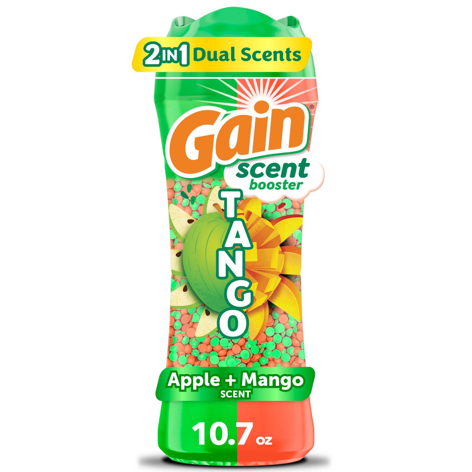 slide 1 of 8, Gain Tango 2-in-1 Laundry Scent Booster Beads, Apple and Mango Scent, 10.7 OZ, Laundry Beads with Dual Scents Plus All Day Freshness, 10.7 oz