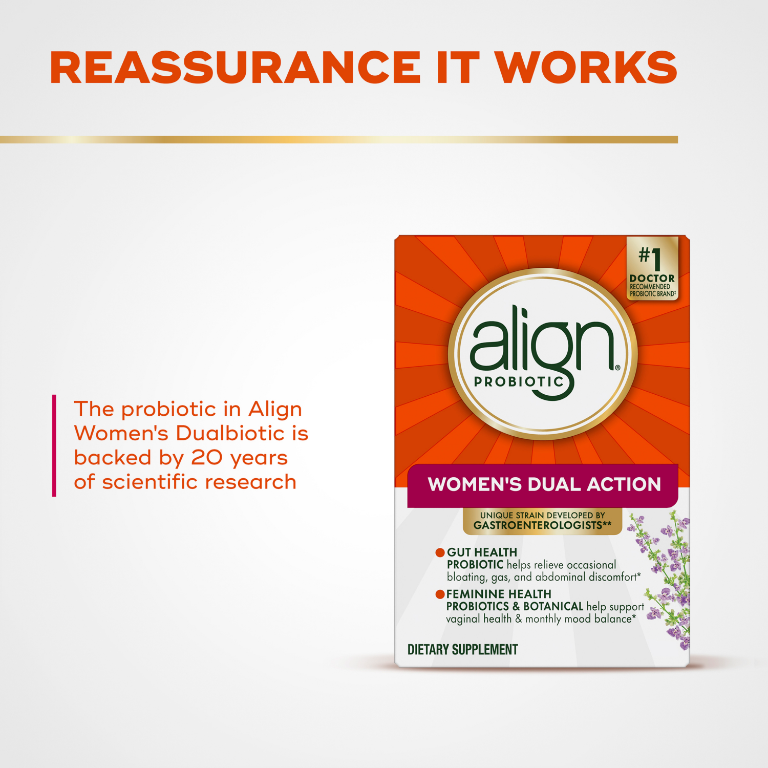 slide 5 of 8, Align Probiotic, Women's Dual Action, Probiotics for Women, Multi-Strain Probiotics for Women, Probiotics for Women Support Feminine Health*, Probiotics for Women Support Gut Health*, 42 Capsules, 42 ct