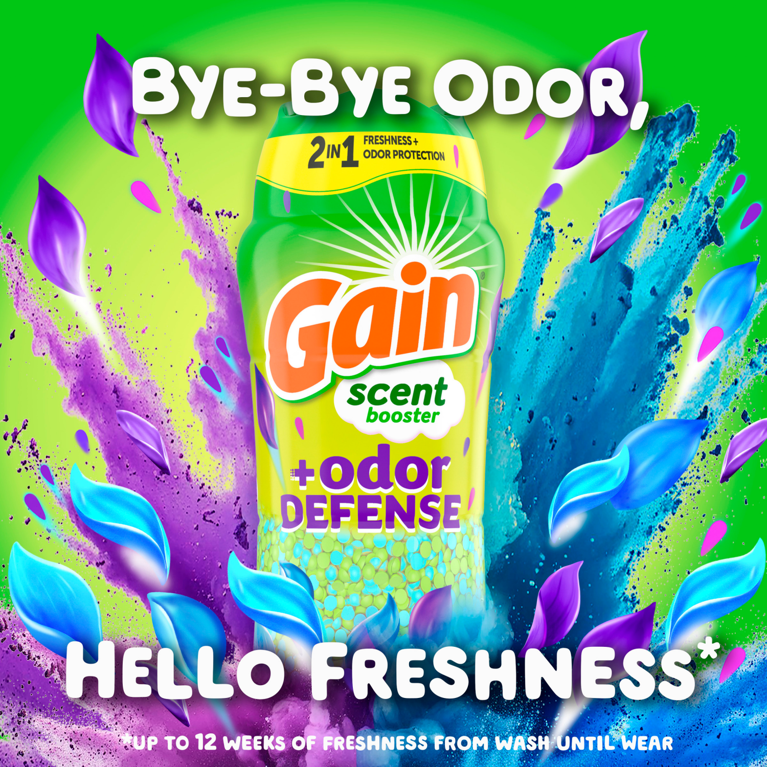 slide 4 of 8, Gain Odor Defense In-wash Scent Booster, Super Fresh Blast scent, 21.1 OZ, 2 in 1 Freshness plus Odor Protection, laundry scent beads, 21.1 oz