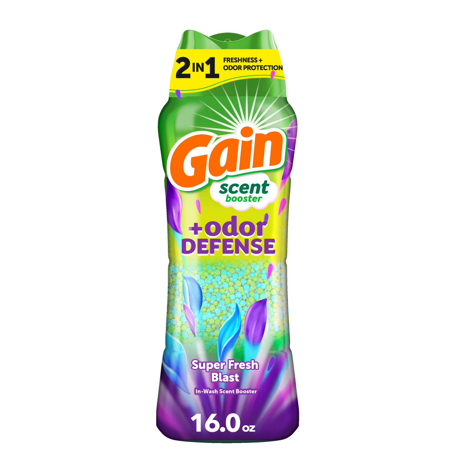 slide 1 of 8, Gain Odor Defense In-wash Scent Booster, Super Fresh Blast scent, 16 OZ, 2 in 1 Freshness plus Odor Protection, laundry scent beads, 16 oz