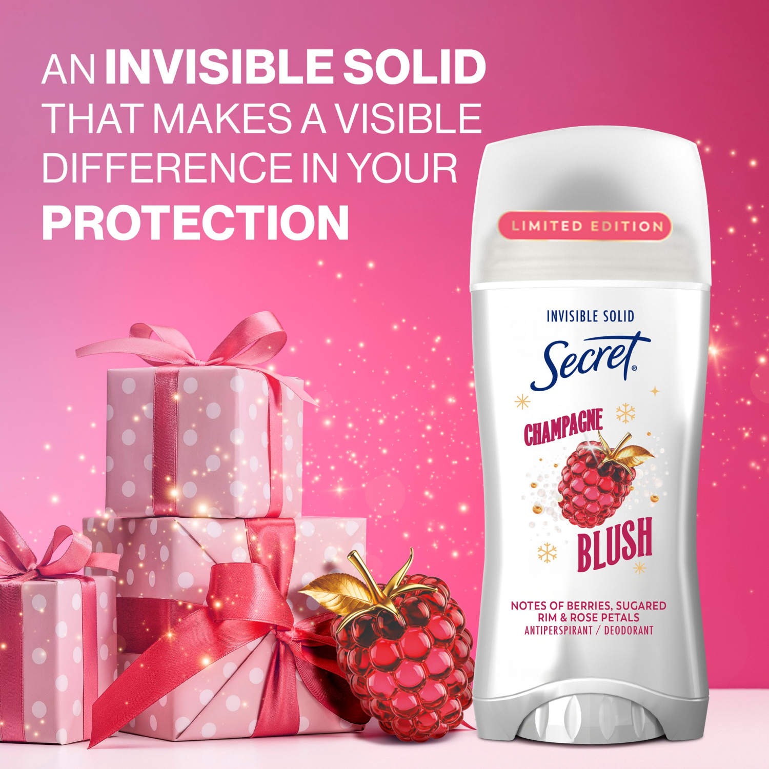 slide 4 of 8, Secret Invisible Solid Limited Edition Antiperspirant and Deodorant - Champagne Blush - 2.6oz, 2.6 oz