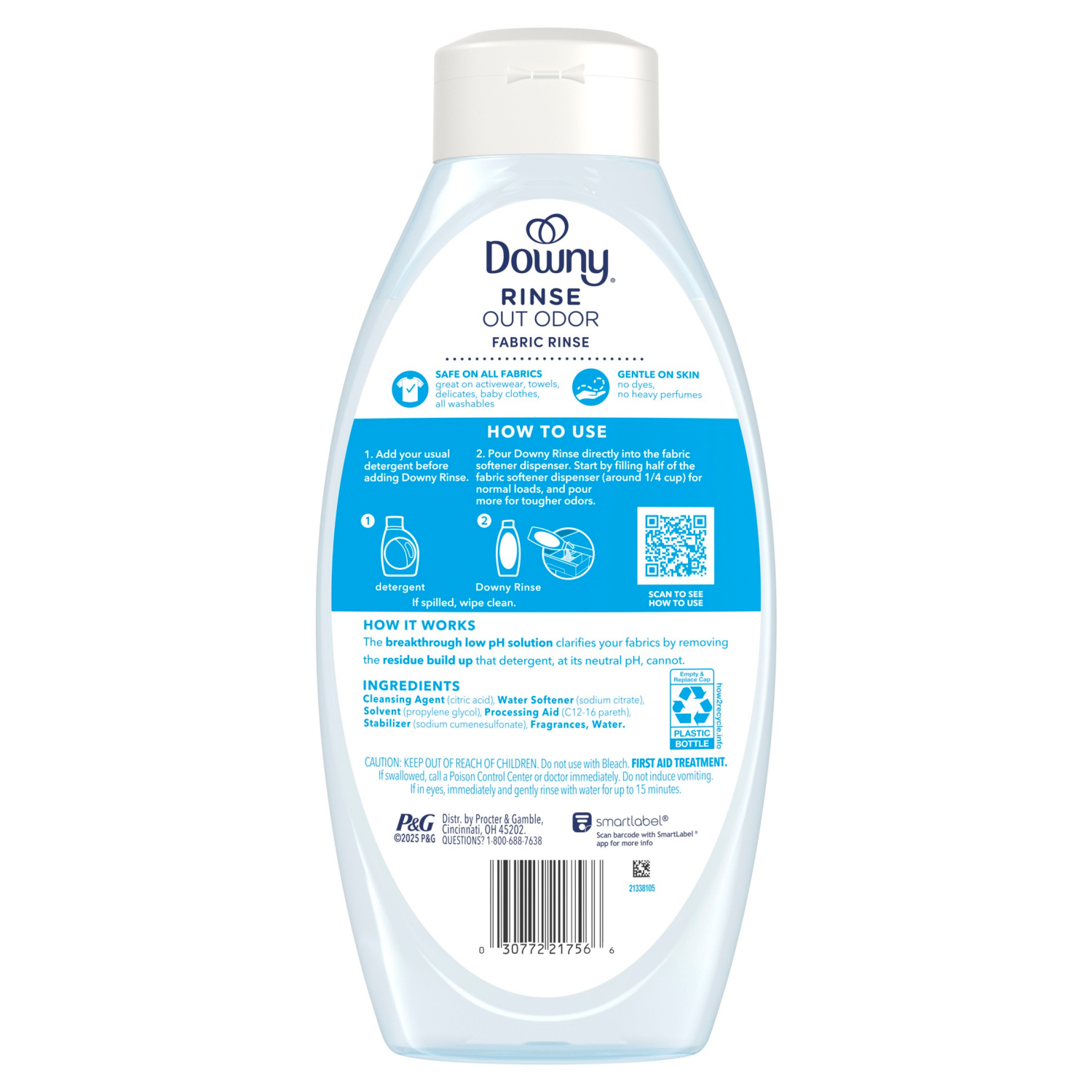 slide 3 of 8, Downy Rinse Laundry Odor Remover, Ocean Mist Scent, 36.7 FL OZ, Fabric Softener and Laundry Odor Removal Rinse, 36.7 fl oz
