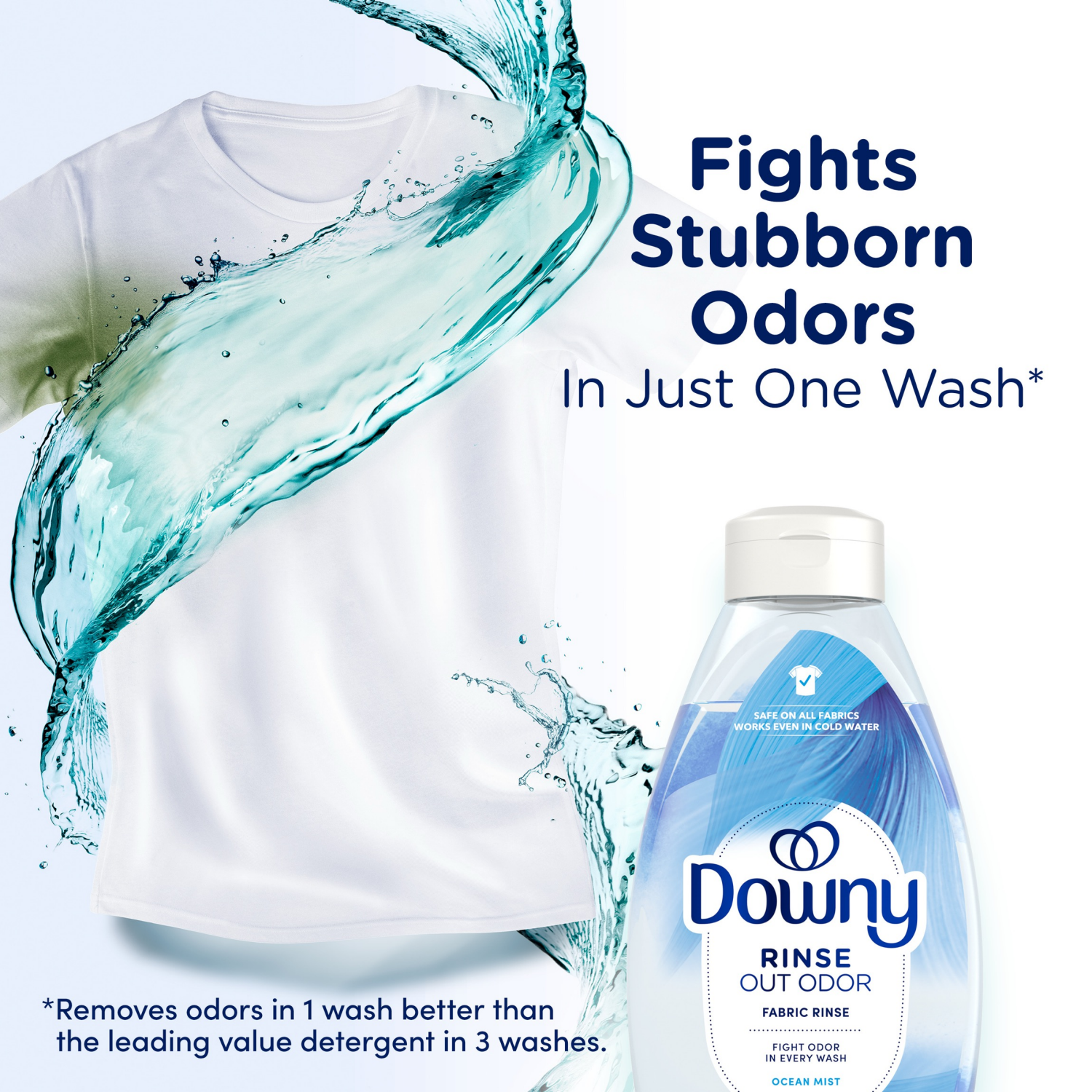slide 6 of 8, Downy Rinse Laundry Odor Remover, Ocean Mist Scent, 36.7 FL OZ, Fabric Softener and Laundry Odor Removal Rinse, 36.7 fl oz