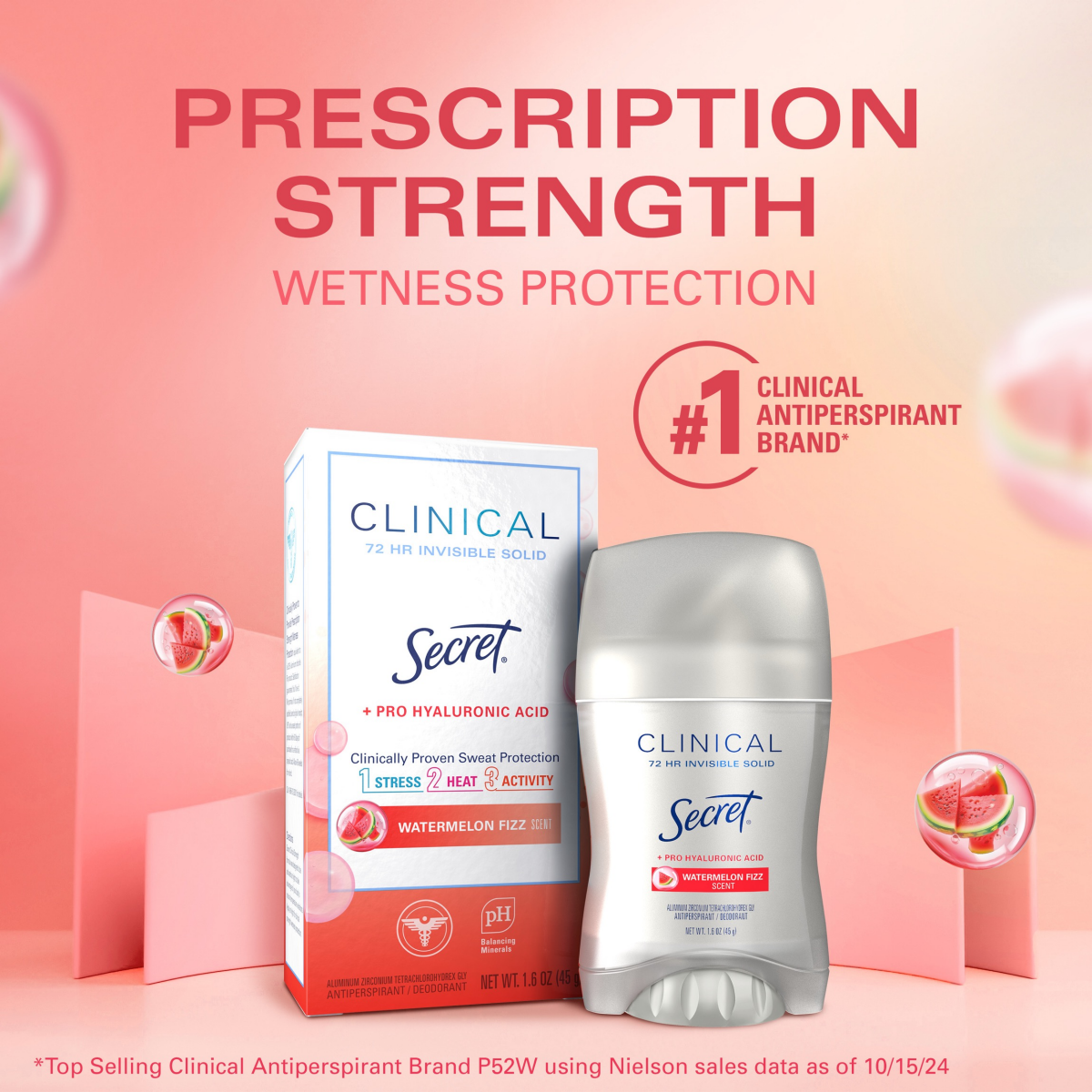 slide 7 of 8, Secret Clinical Strength Antiperspirant and Deodorant for Women, Pro-Hyaluronic Acid, 1.6 oz, 1.6 oz