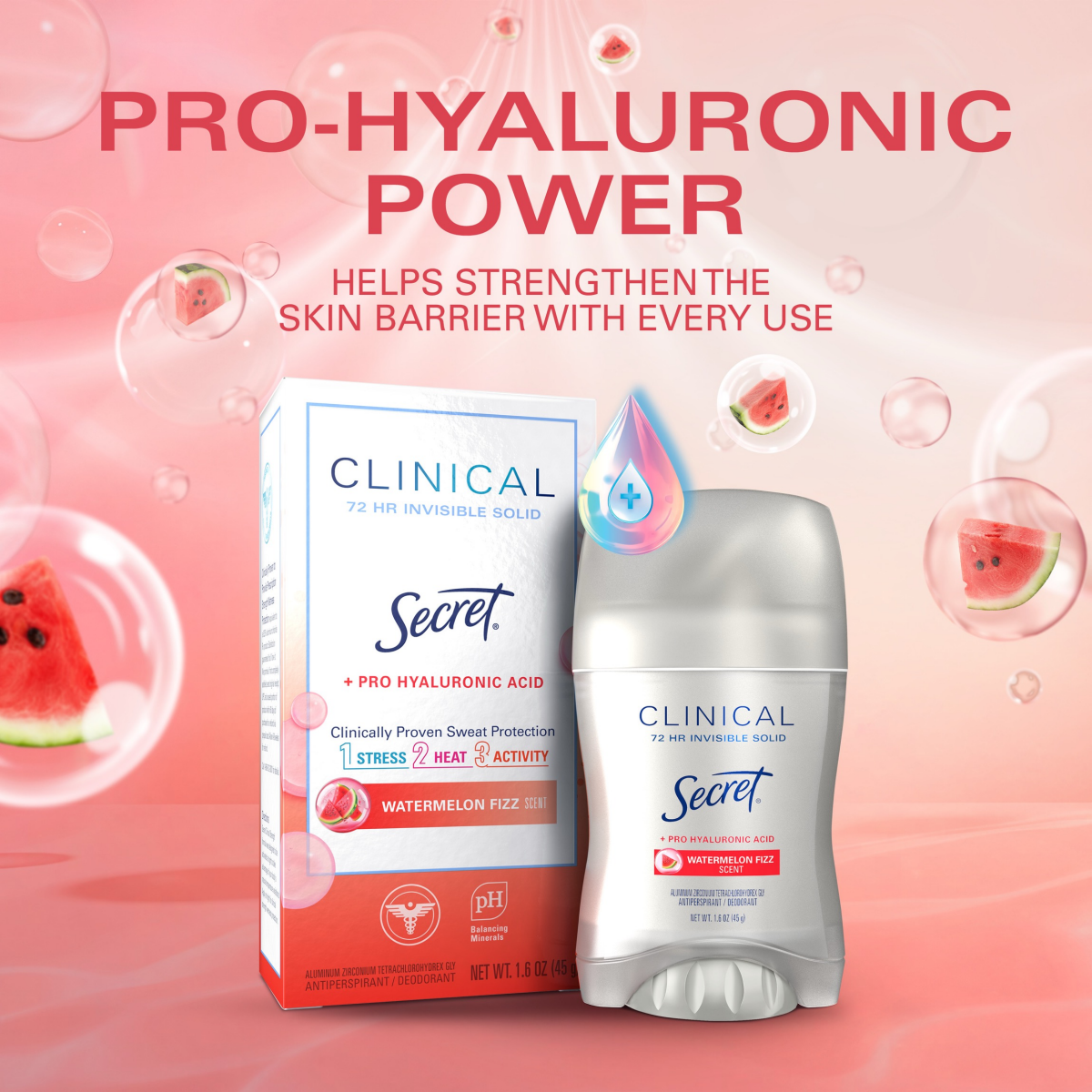 slide 6 of 8, Secret Clinical Strength Antiperspirant and Deodorant for Women, Pro-Hyaluronic Acid, 1.6 oz, 1.6 oz