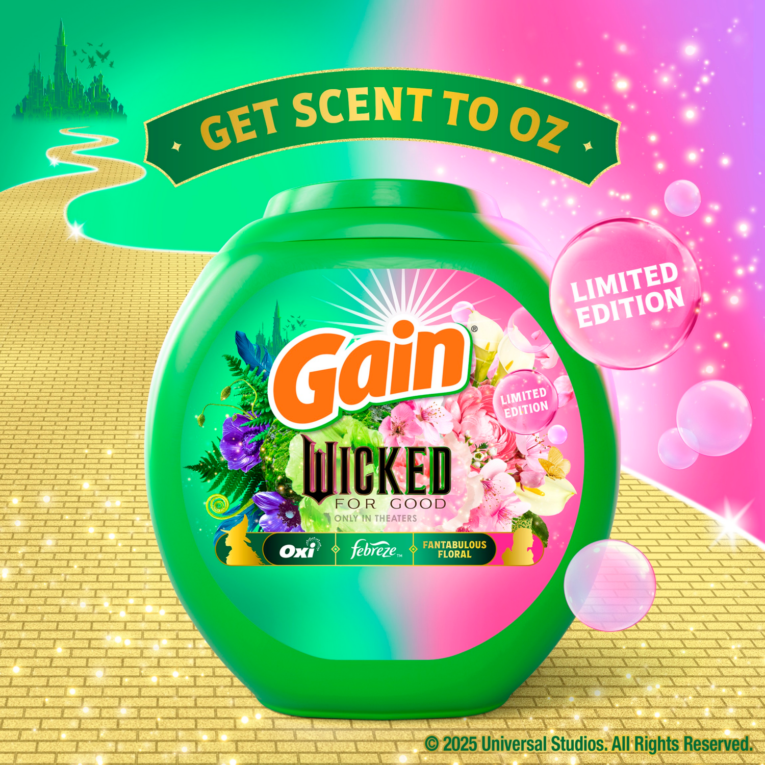 slide 6 of 8, Gain Flings! "Wicked: For Good" Limited Edition Laundry Detergent Pacs, 42 Count, Fantabulous Floral Scent, 3 in 1 HE Detergent Pacs with Oxi Boost and Febreeze, 42 ct
