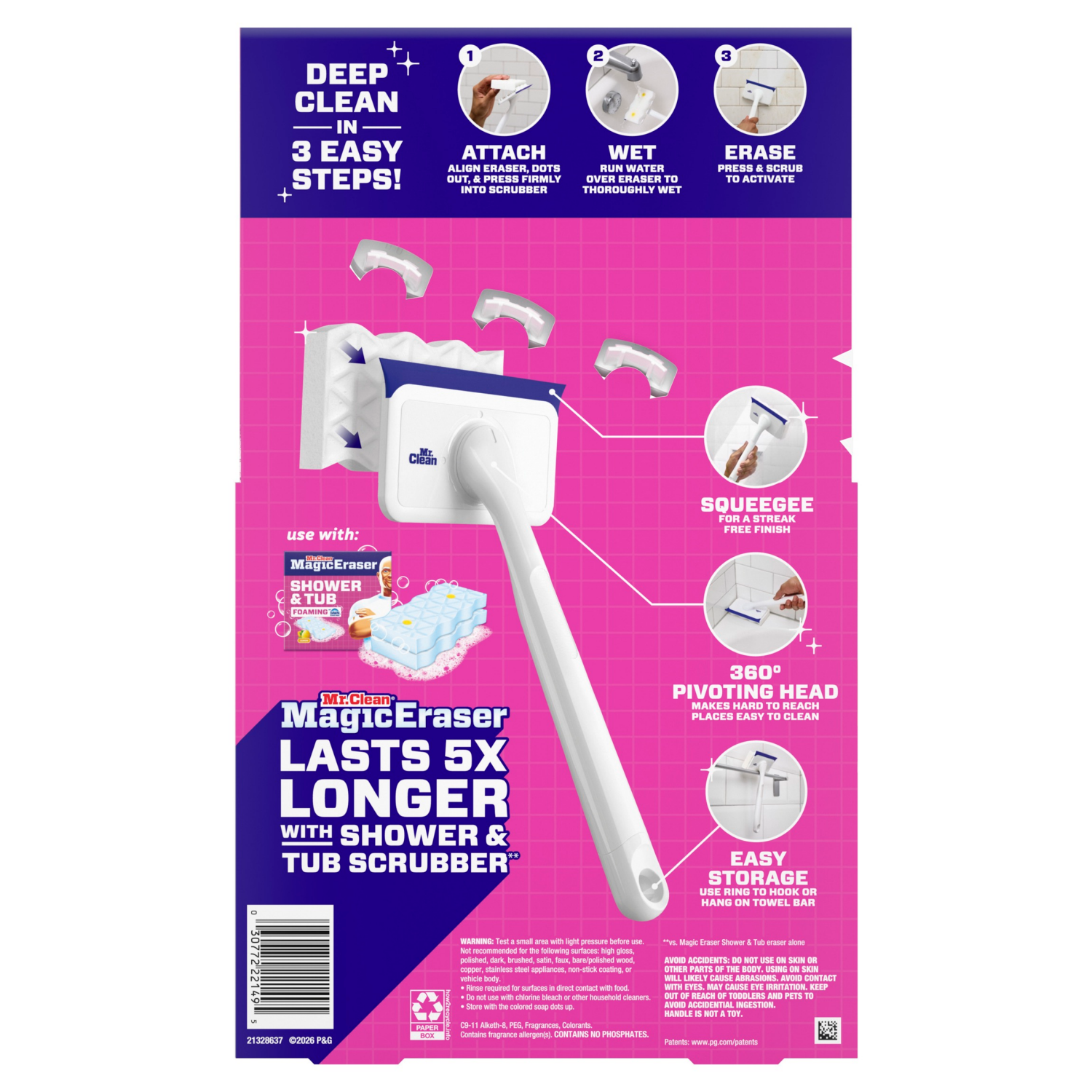 slide 3 of 8, Mr Clean Mr. Clean Magic Eraser Shower & Tub Scrubber, Lemon Starter Kit, 1 Scrubber & 2 Erasers, 1 ct