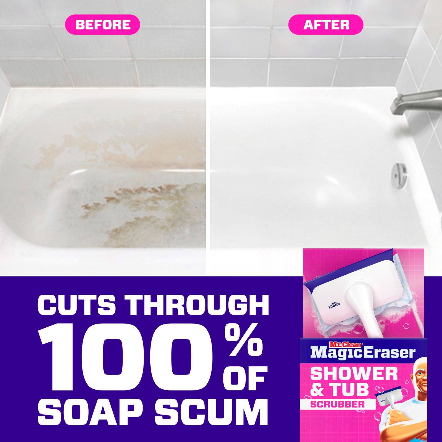 slide 4 of 8, Mr Clean Mr. Clean Magic Eraser Shower & Tub Scrubber, Lemon Starter Kit, 1 Scrubber & 2 Erasers, 1 ct