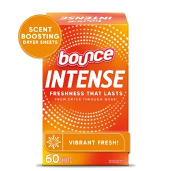 Bounce Intense Dryer Sheets, Vibrant Fresh, 60 Count, Scent Boosting Dryer Sheet