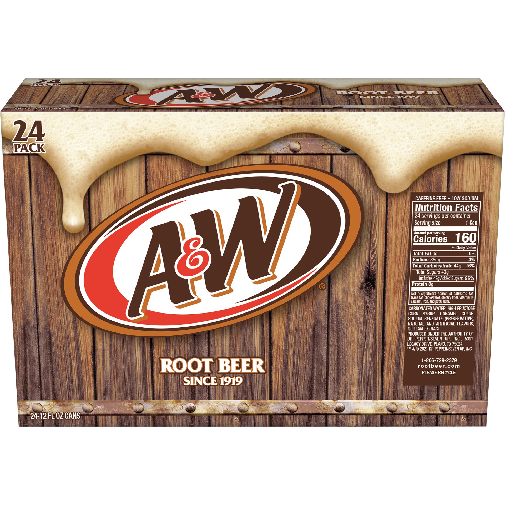 slide 2 of 5, A&W Root Beer Soda, 12 fl oz cans, 24 pack, 24 ct