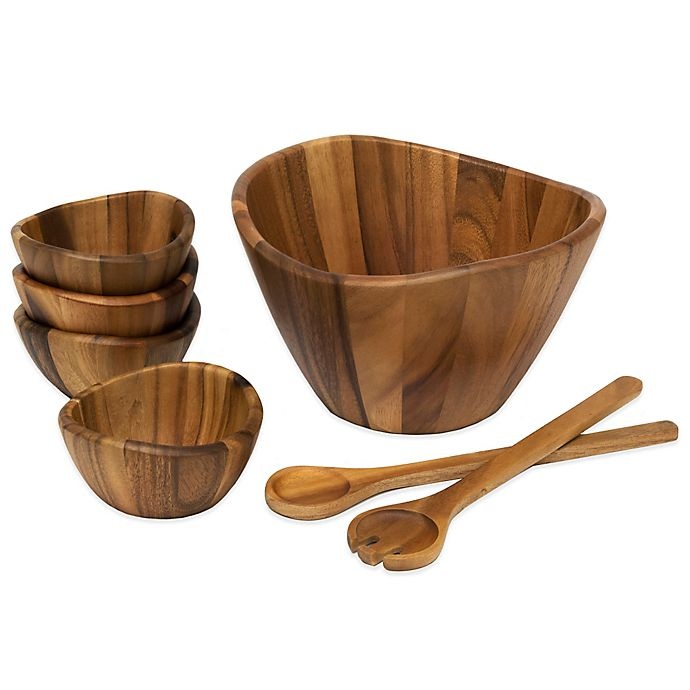 slide 1 of 1, Lipper International Acacia Wood Wave Salad Serving Set, 7 ct