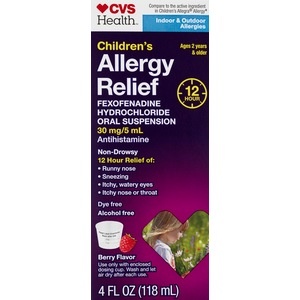 slide 1 of 1, CVS Health Children's Non-Drowsy Allergy Relief Fexofenadine Hydrochloride Liquid, 4 oz