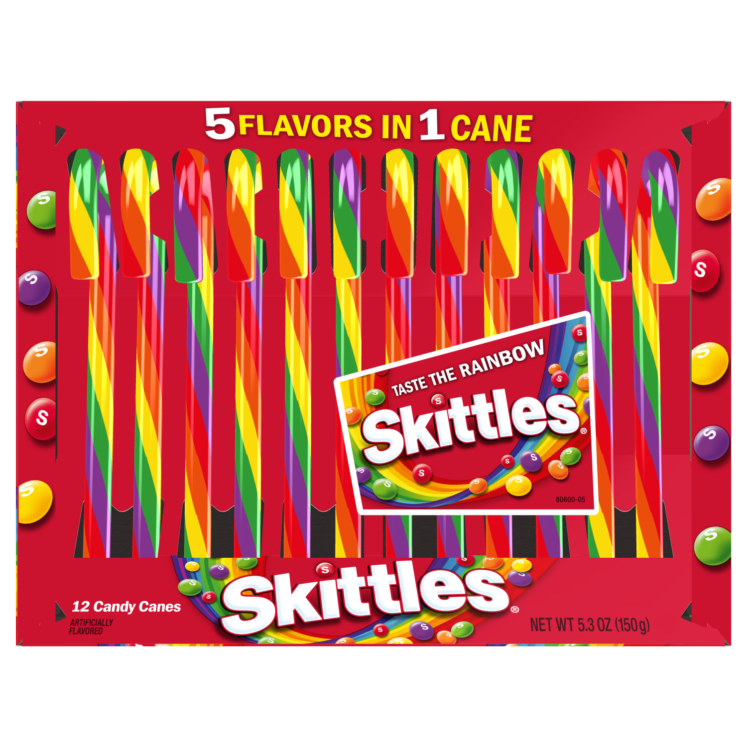 slide 1 of 3, Skittles Candy Canes 12 ea, 12 ct