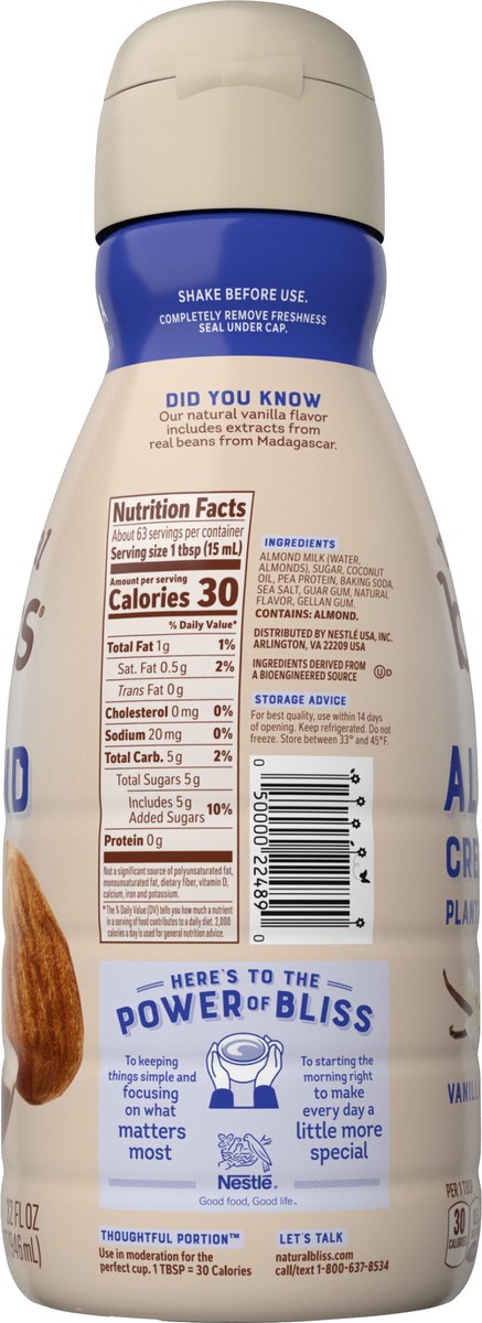 slide 3 of 7, Coffee-Mate NATURAL BLISS Coffee mate Vanilla Almond Milk Liquid Coffee Creamer 32 fl oz., 32 fl oz