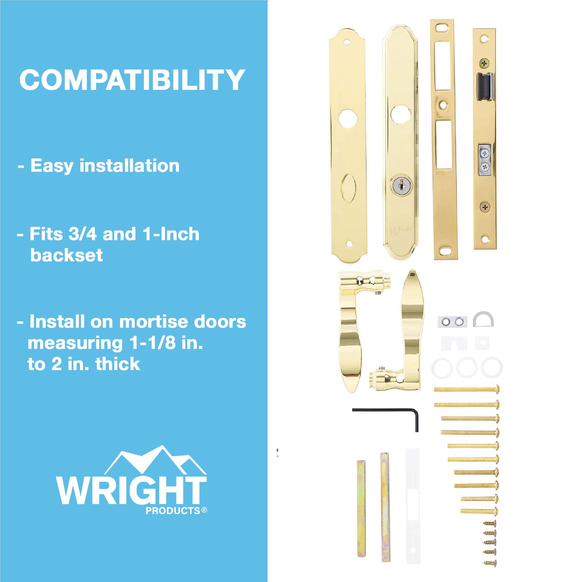slide 2 of 6, WRIGHT PRODUCTS Storm Door Polished Brass Lockable Storm door Replacement Handleset, 1 ct