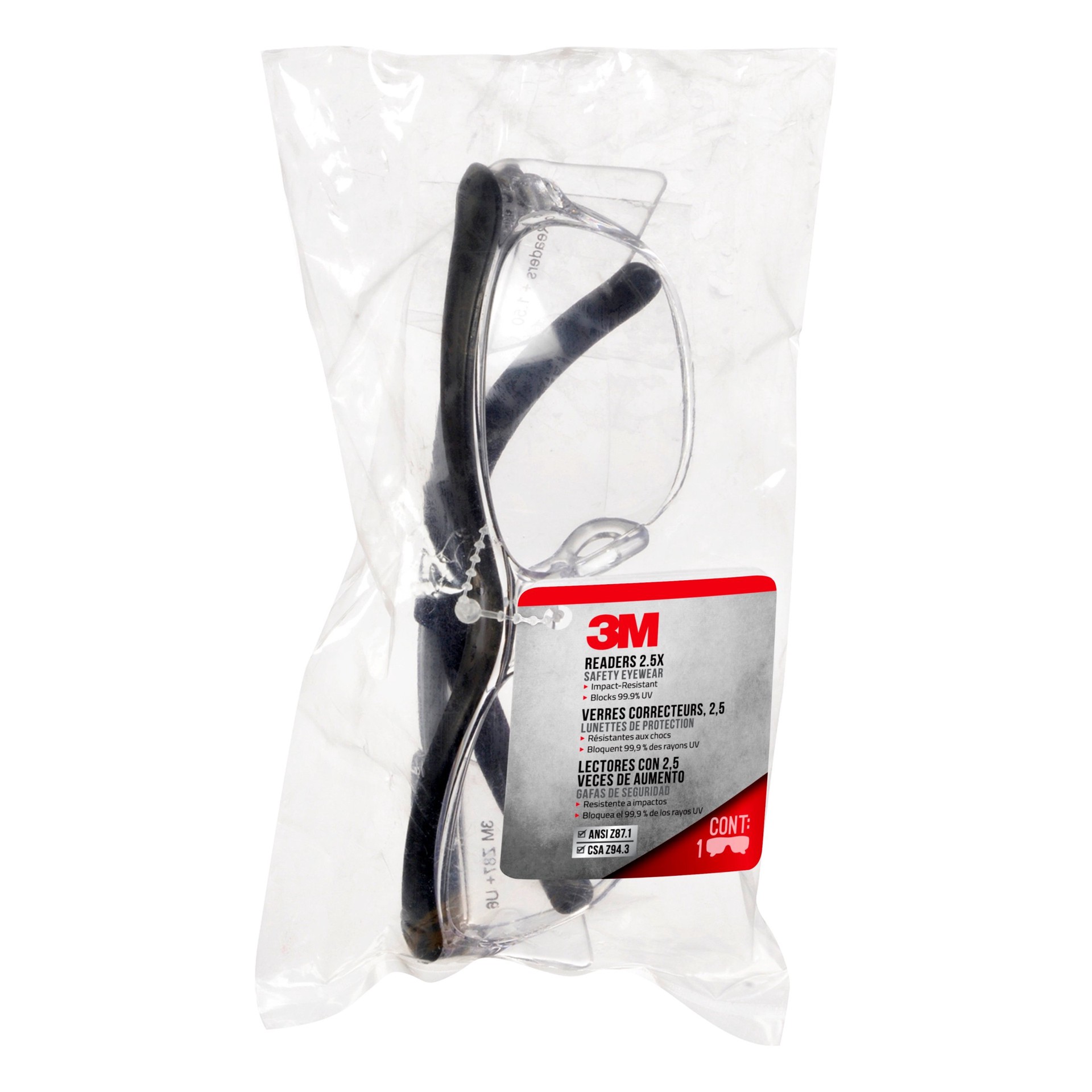 slide 2 of 3, 3M Readers +2.5 Plastic Safety Glasses, 1 ct