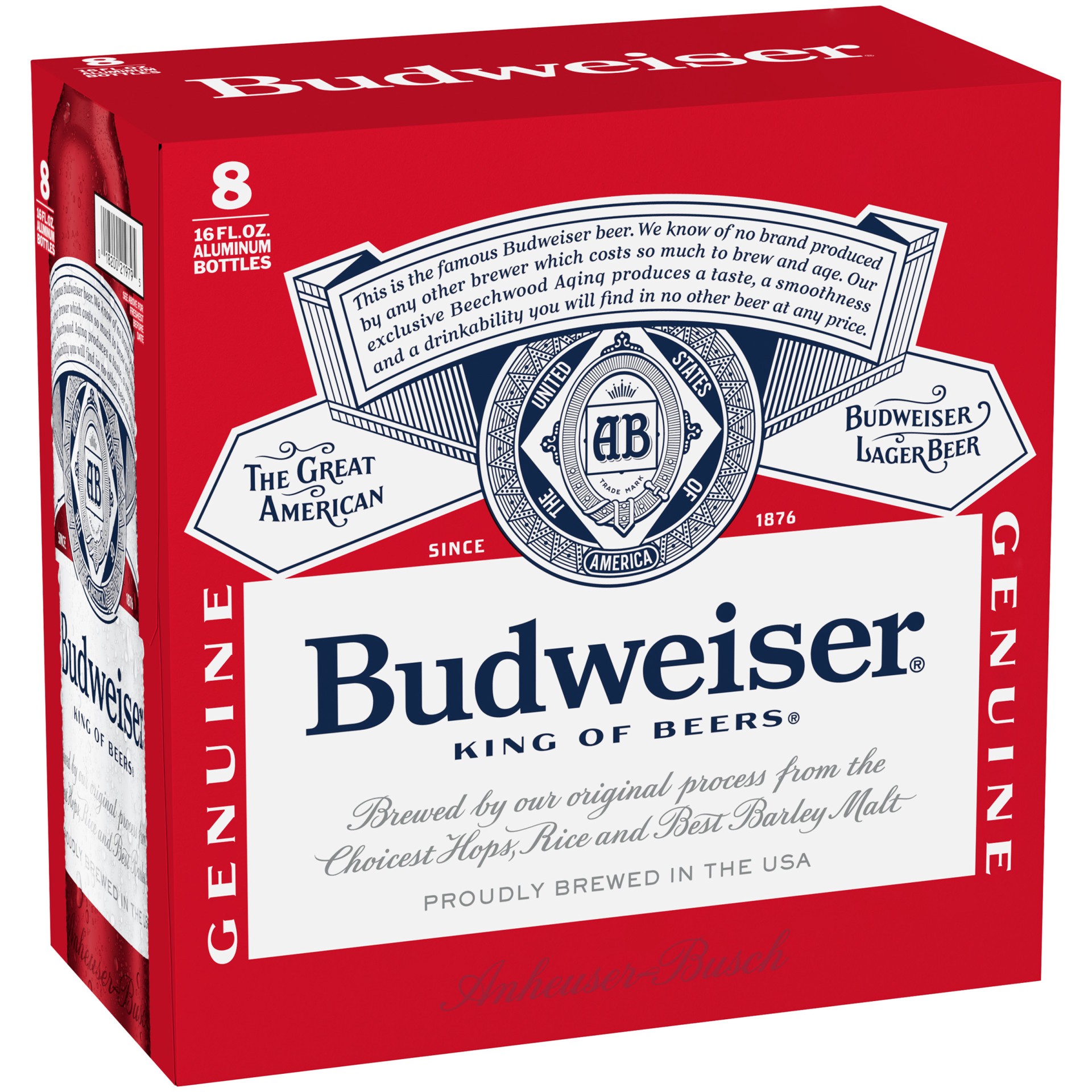 slide 1 of 3, Budweiser Beer, 8 Pack 16 FL OZ Aluminum Bottles, 8 ct; 16 fl oz