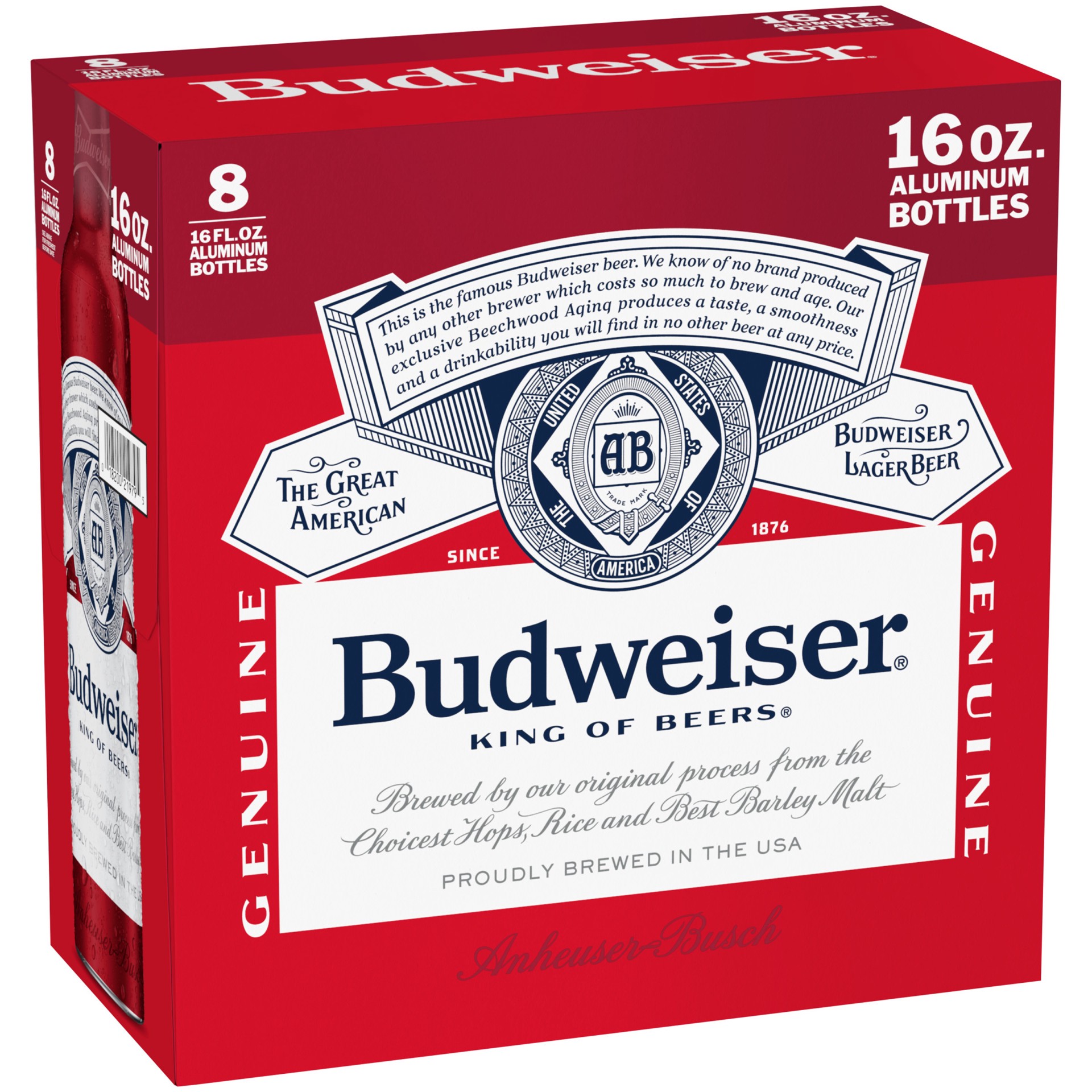 slide 1 of 3, Budweiser Beer, 8 Pack 16 FL OZ Aluminum Bottles, 8 ct; 16 fl oz