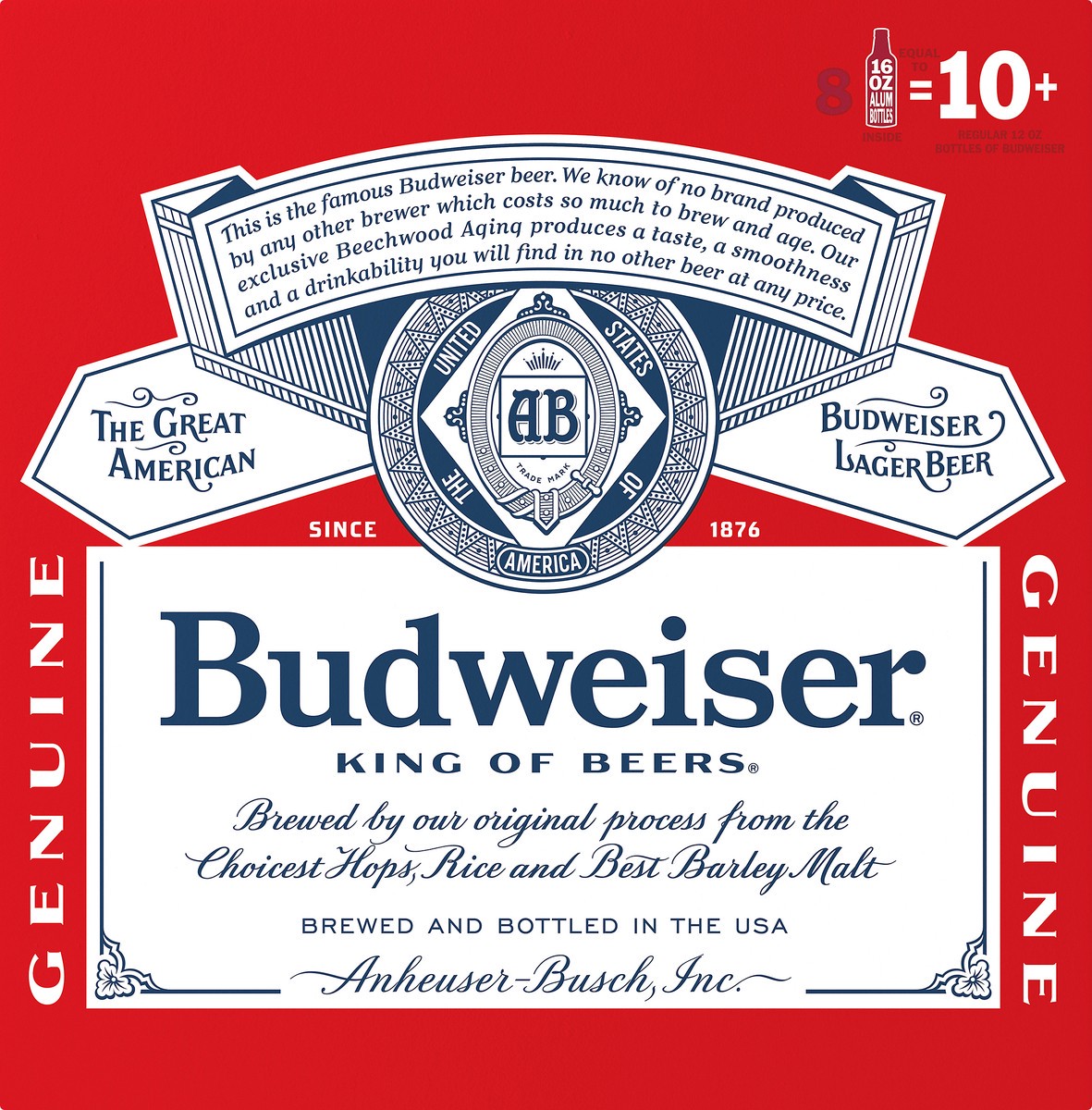 slide 1 of 3, Budweiser Lager Beer 8 ea, 8 ct; 16 fl oz