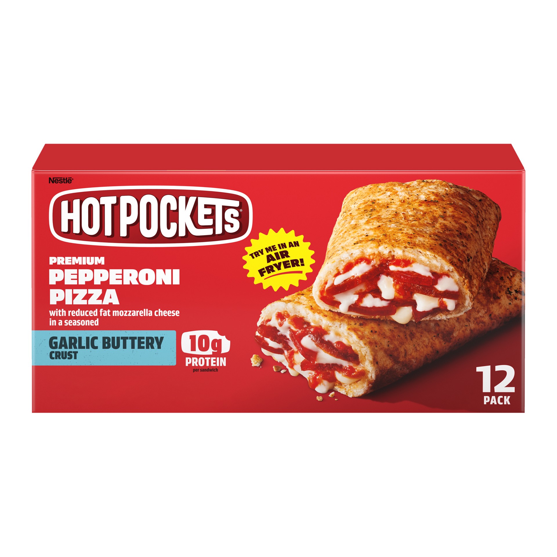 slide 1 of 8, Hot Pockets Pepperoni Pizza Garlic Buttery Crust Frozen Snacks, Pizza Snacks Made with Reduced Fat Mozzarella Cheese, 12 Count Frozen Sandwiches, 54 oz