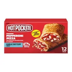 Hot Pockets Pepperoni Pizza Garlic Buttery Crust Frozen Snacks, Pizza Snacks Made with Reduced Fat Mozzarella Cheese, 12 Count Frozen Sandwiches