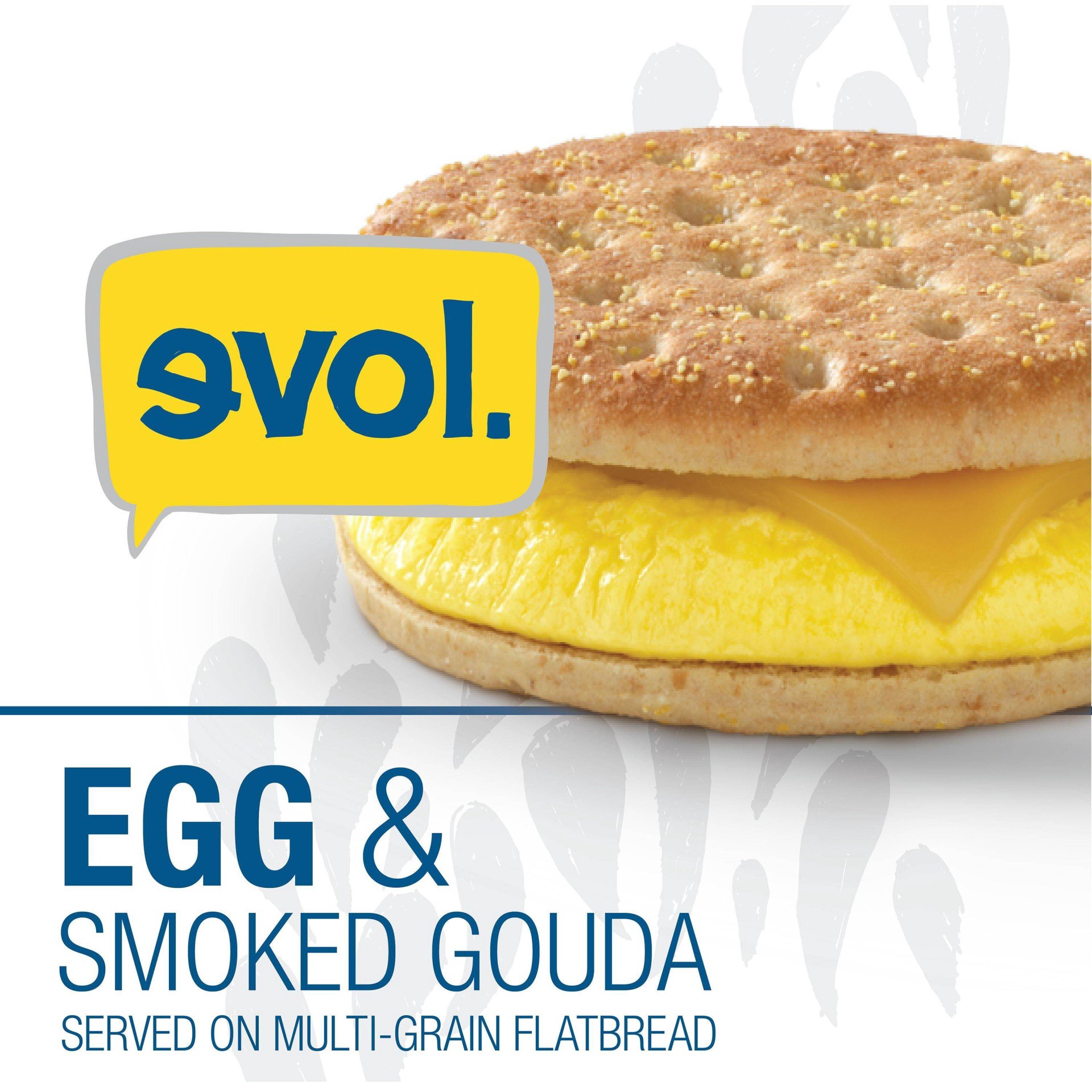 slide 1 of 4, Evol Egg and Smoked Gouda on Multi Grain Flatbread, Vegetarian, Frozen, 3.4 oz., 3.4 oz