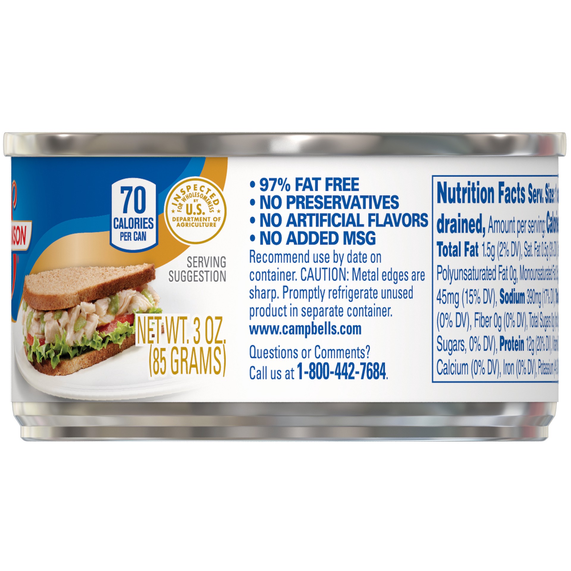 slide 3 of 5, Swanson Premium White Chunk Chicken Breast, 3 oz. Can, 3 oz