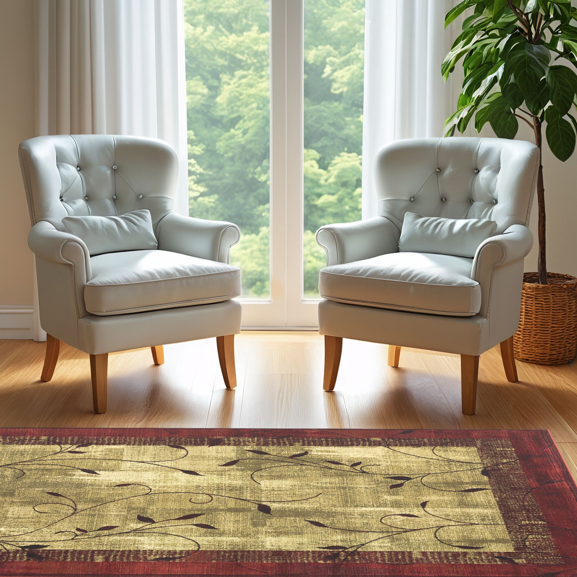 slide 2 of 6, allen + roth Tinsley Red 8 x 11 (ft) Loomed Red Rectangular Indoor Border Farmhouse/Cottage Pet Friendly Area rug, 1 ct