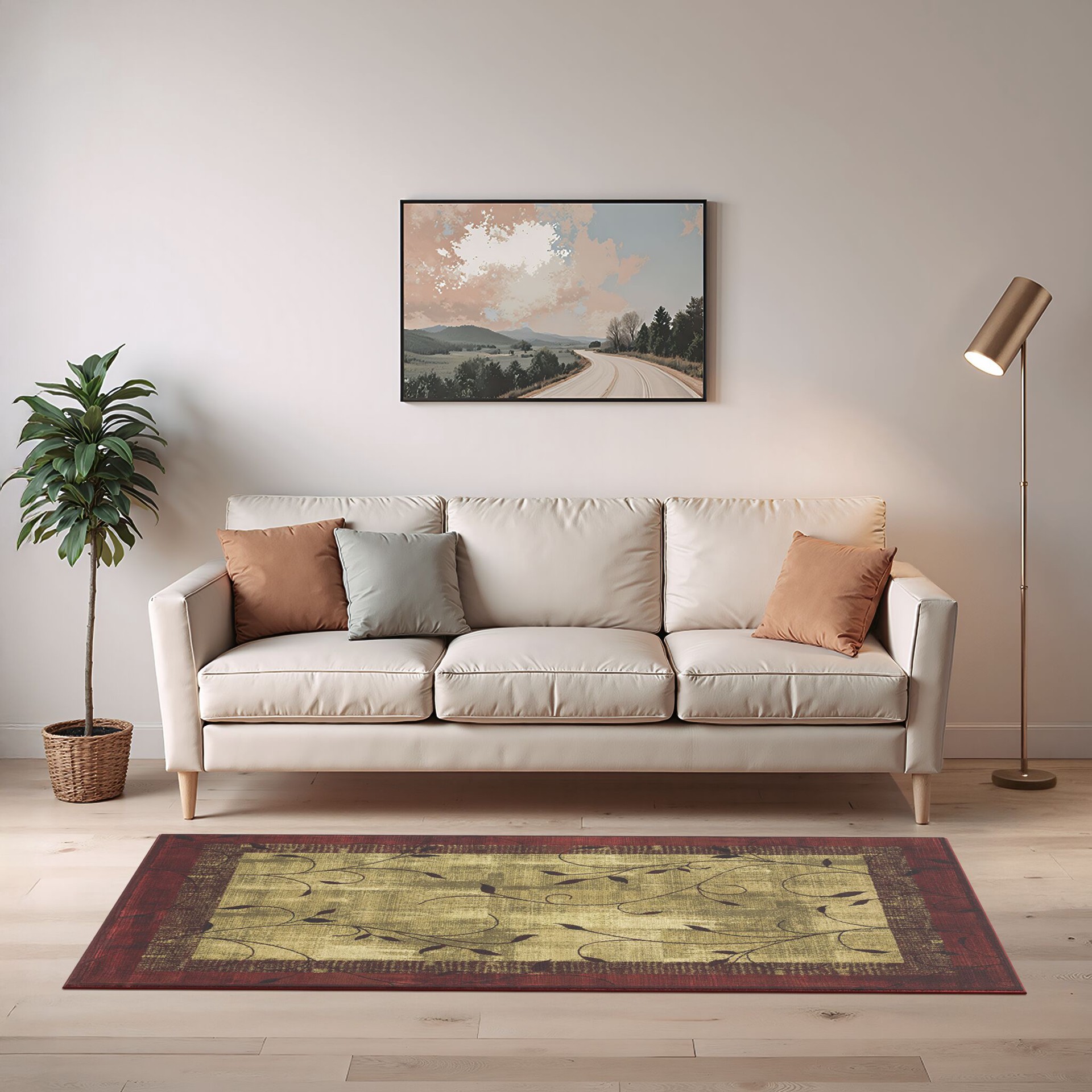 slide 3 of 6, allen + roth Tinsley Red 5 x 8 (ft) Loomed Red Rectangular Indoor Border Farmhouse/Cottage Pet Friendly Area rug, 1 ct