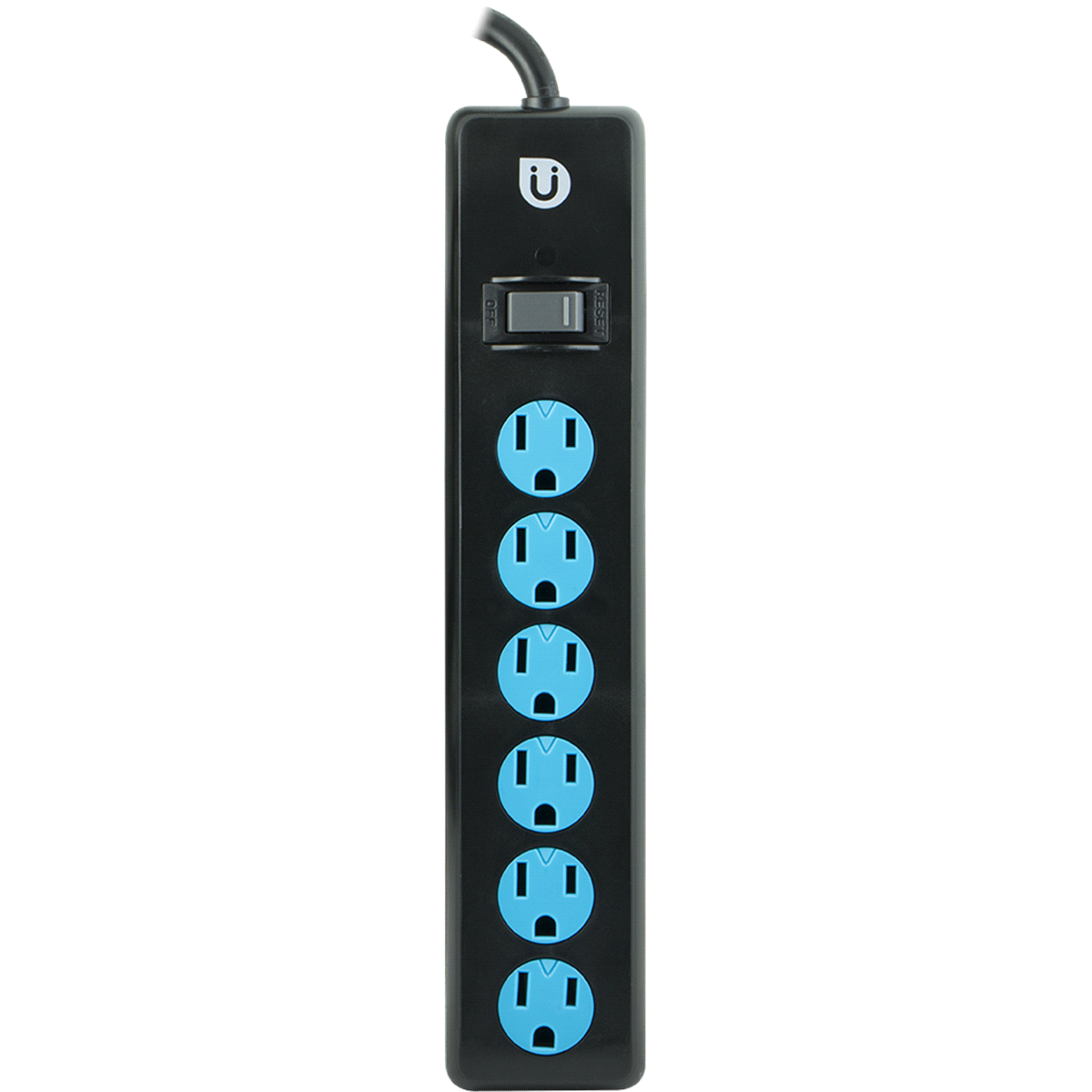slide 2 of 4, Uber 6-Outlet Power Strip, 4-Foot Cord, Blue and Black, 1 ct